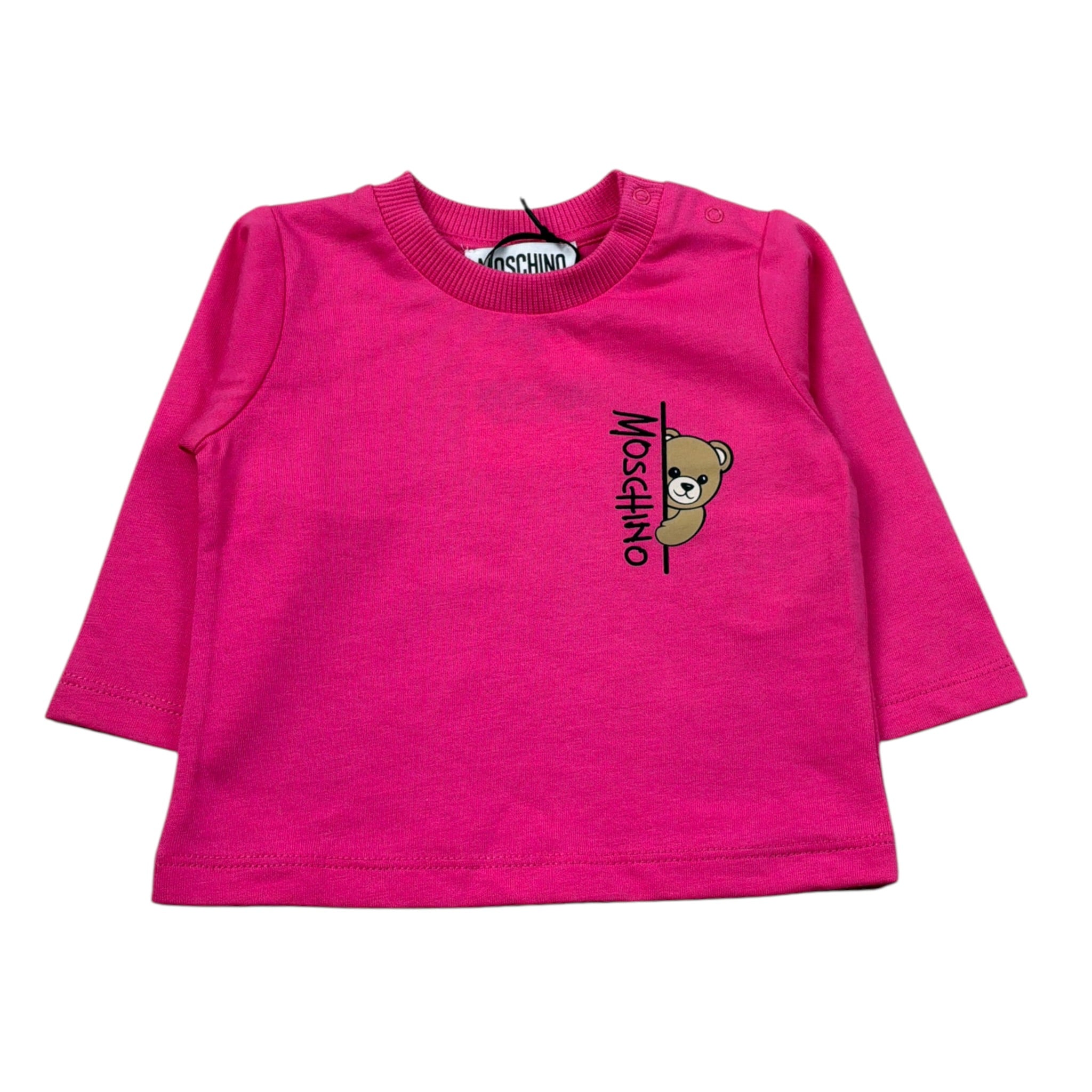 Moschino Shirt Girocollo tinta unita con Stampa Fuxia per Neonata MNO014 FUXIA MOSCHINO 