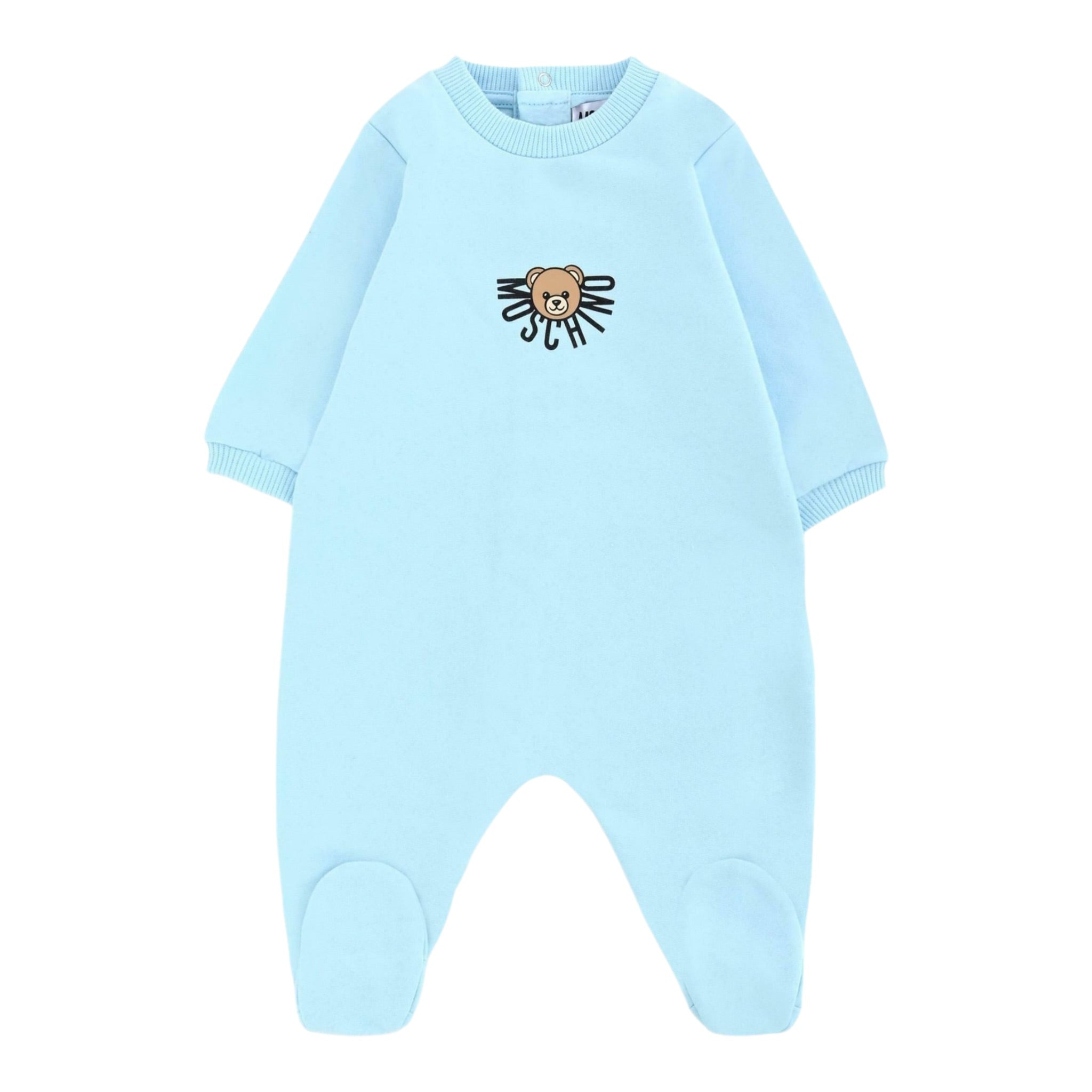 Moschino Tutina Manica Lunga tinta unita con Logo Azzurro per Neonato MNY05L AZZURRO MOSCHINO 