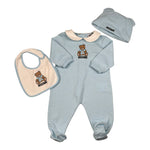 Moschino Tutina Manica Lunga con Cappello E Bavetta Azzurro per Neonato MNY08B AZZURRO MOSCHINO 