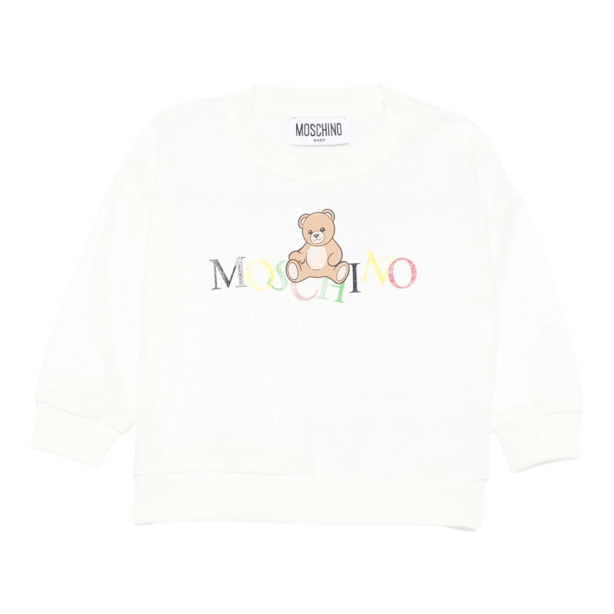 Moschino Felpa Chiusa Girocollo tinta unita con Stampa Bianco per Neonato MUF064 BIANCO MOSCHINO 
