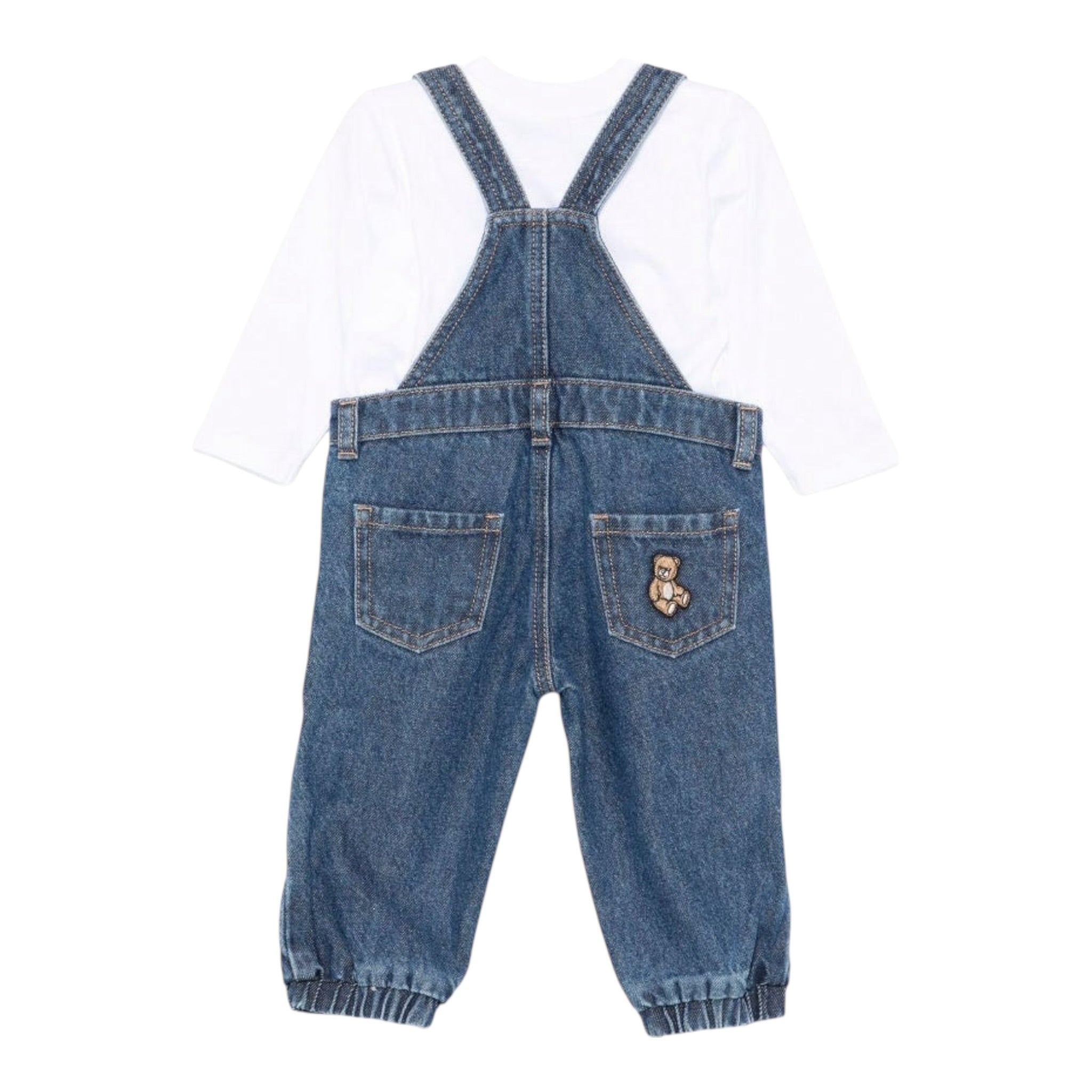 Moschino Completo 2Pz Salopette In Denim-Shirts Bianco per Bambino MUK059L0E29 BIANCO MOSCHINO 