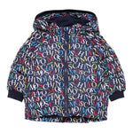 Moschino Giubbino tinta unita con Cappuccio Stampe Logo Blu per Neonato MUS031 BLU MOSCHINO 
