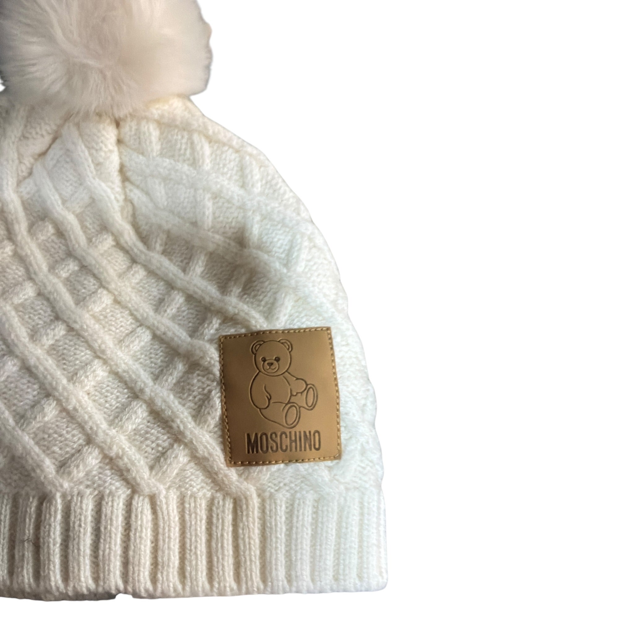 Moschino Cappello tinta unita con Logo Panna per Neonato MUX05JX PANNA MOSCHINO 
