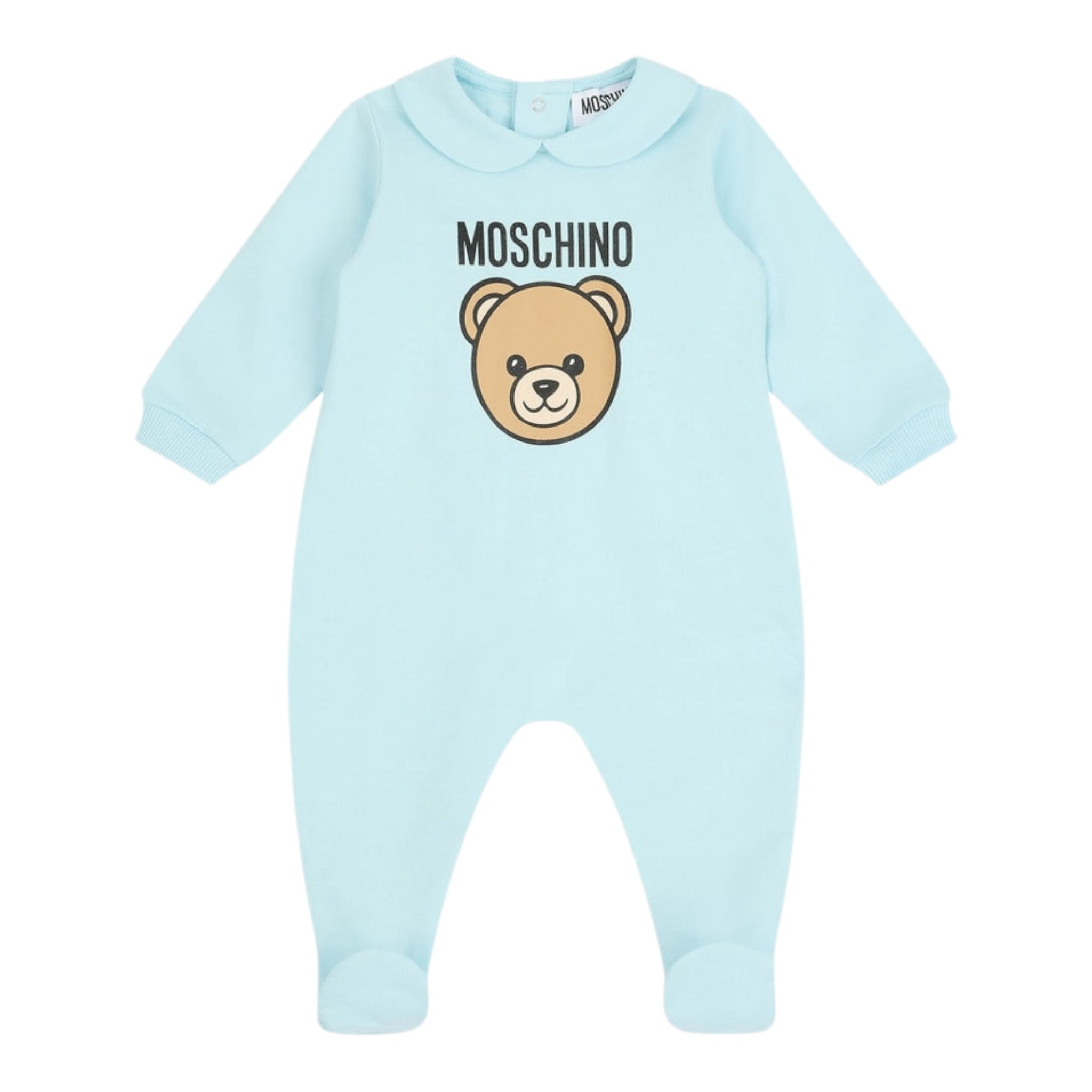Moschino Tutina Manica Lunga tinta unita con Logo Azzurro per Neonato MUY08JX AZZURRO MOSCHINO 