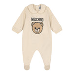 Moschino Tutina Manica Lunga tinta unita con Logo Beige per Neonato MUY08JXX BEIGE MOSCHINO 