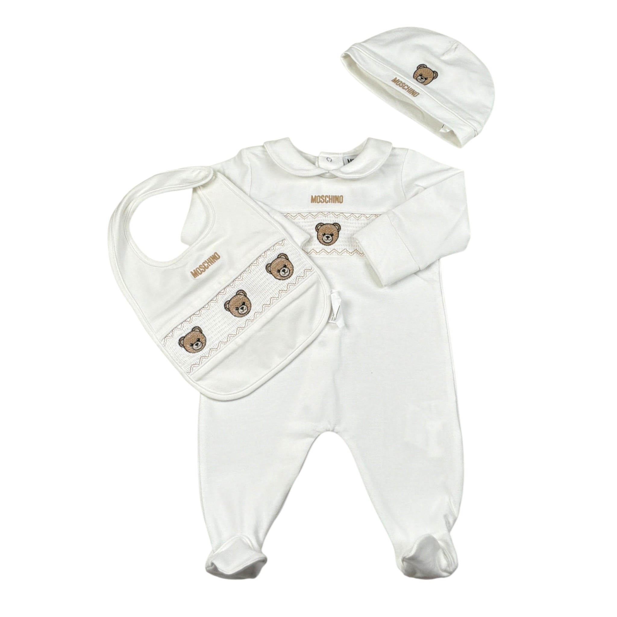 Moschino Tutina Set 3Pz Bavetta-Cappello Bianco per Neonata MUY09F BIANCO MOSCHINO 