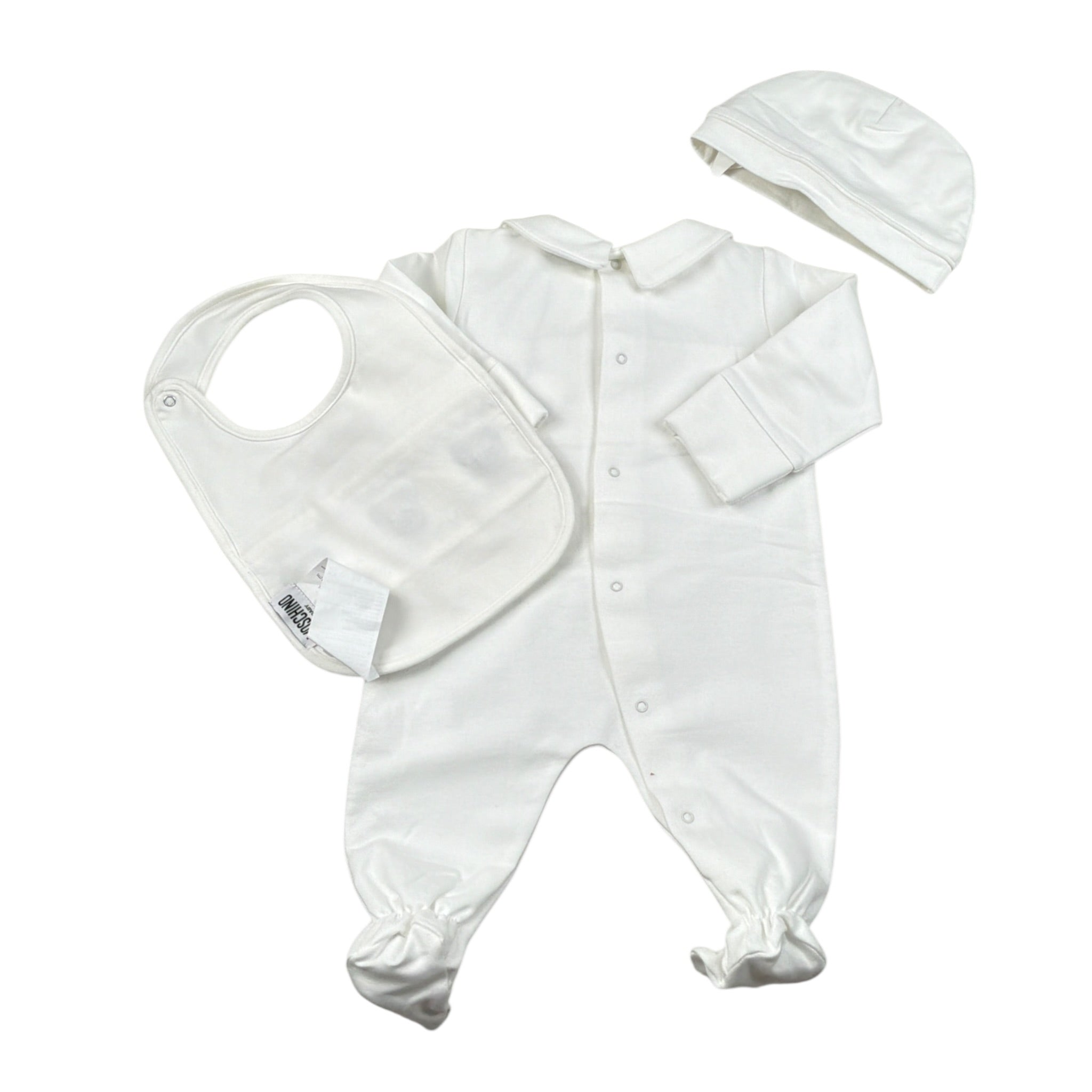Moschino Tutina Set 3Pz Bavetta-Cappello Bianco per Neonata MUY09F BIANCO MOSCHINO 