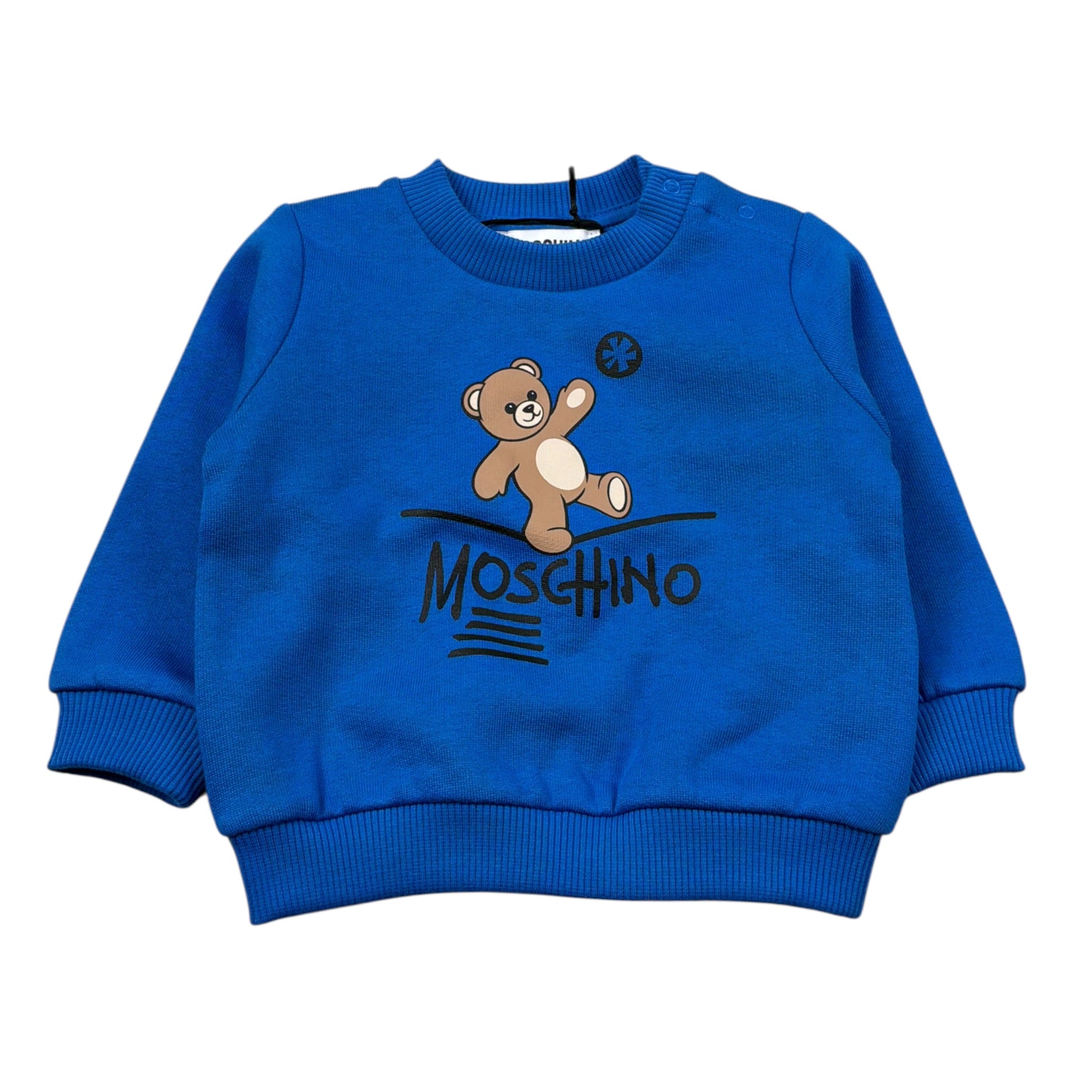 Moschino Felpa Chiusa Girocollo tinta unita con Stampa Blu per Neonato MVF060 BLU MOSCHINO 