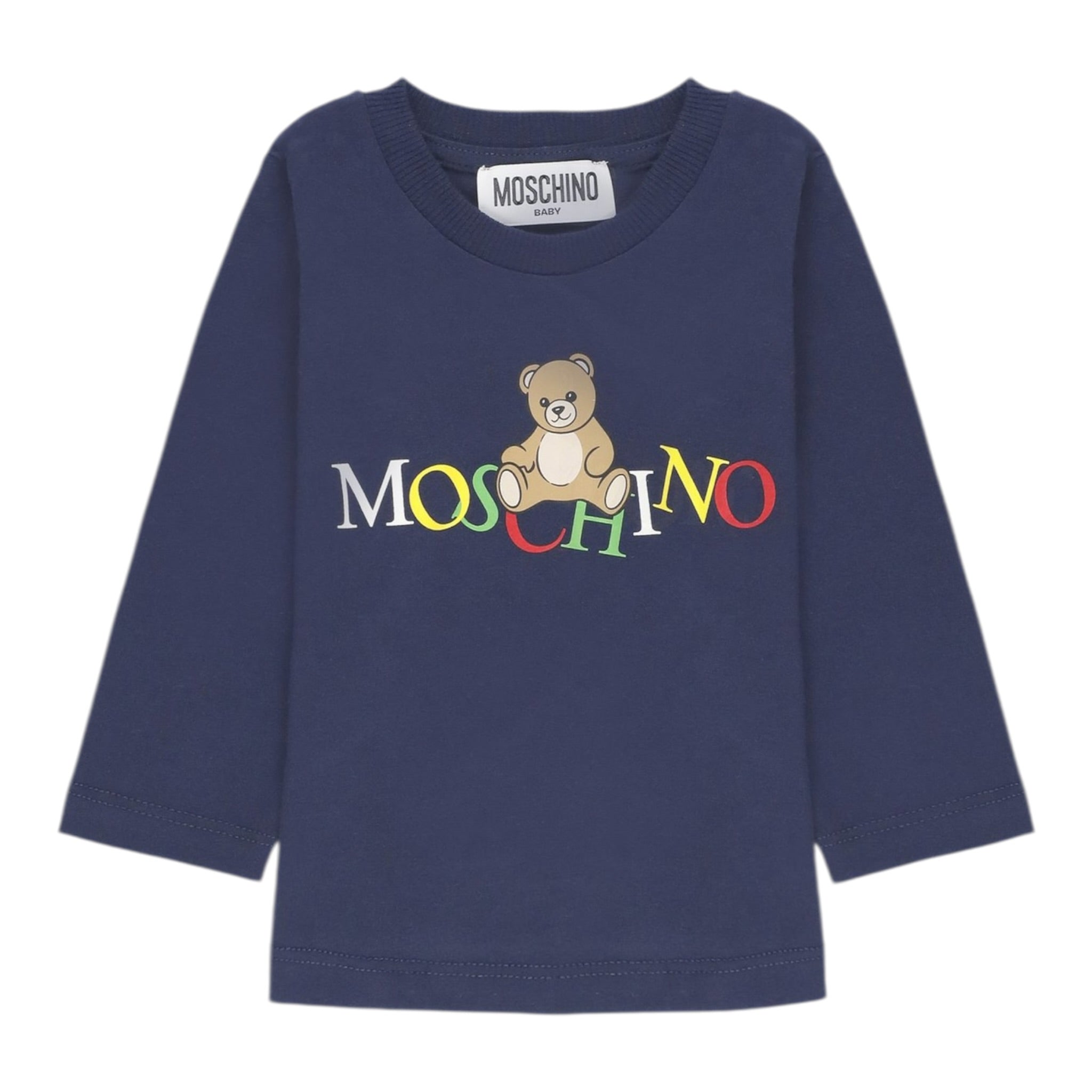 Moschino Shirt Girocollo tinta unita con Stampa Blu per Neonato MWO00R BLU MOSCHINO 