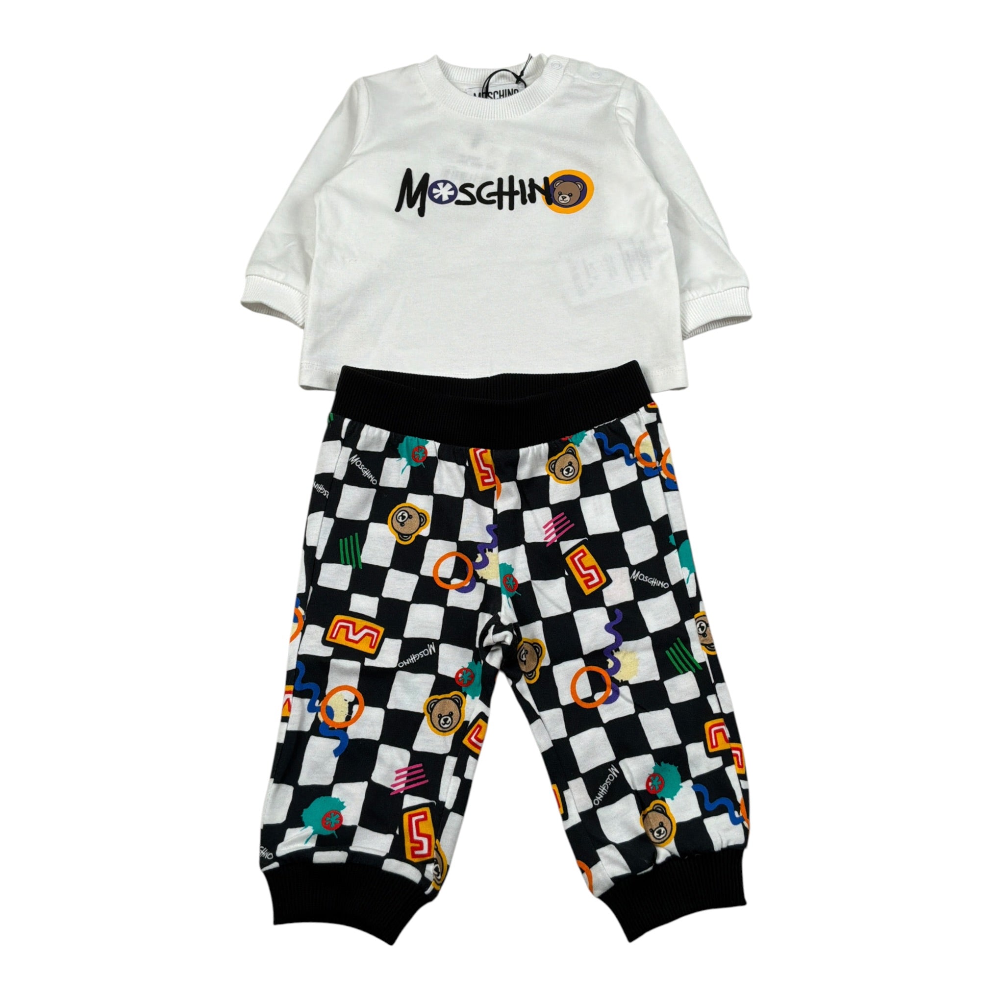 Moschino Completo 2 Pezzi Felpa-Pantalone Bianco/Nero per Neonato MXK02F BIANCO/NERO MOSCHINO 