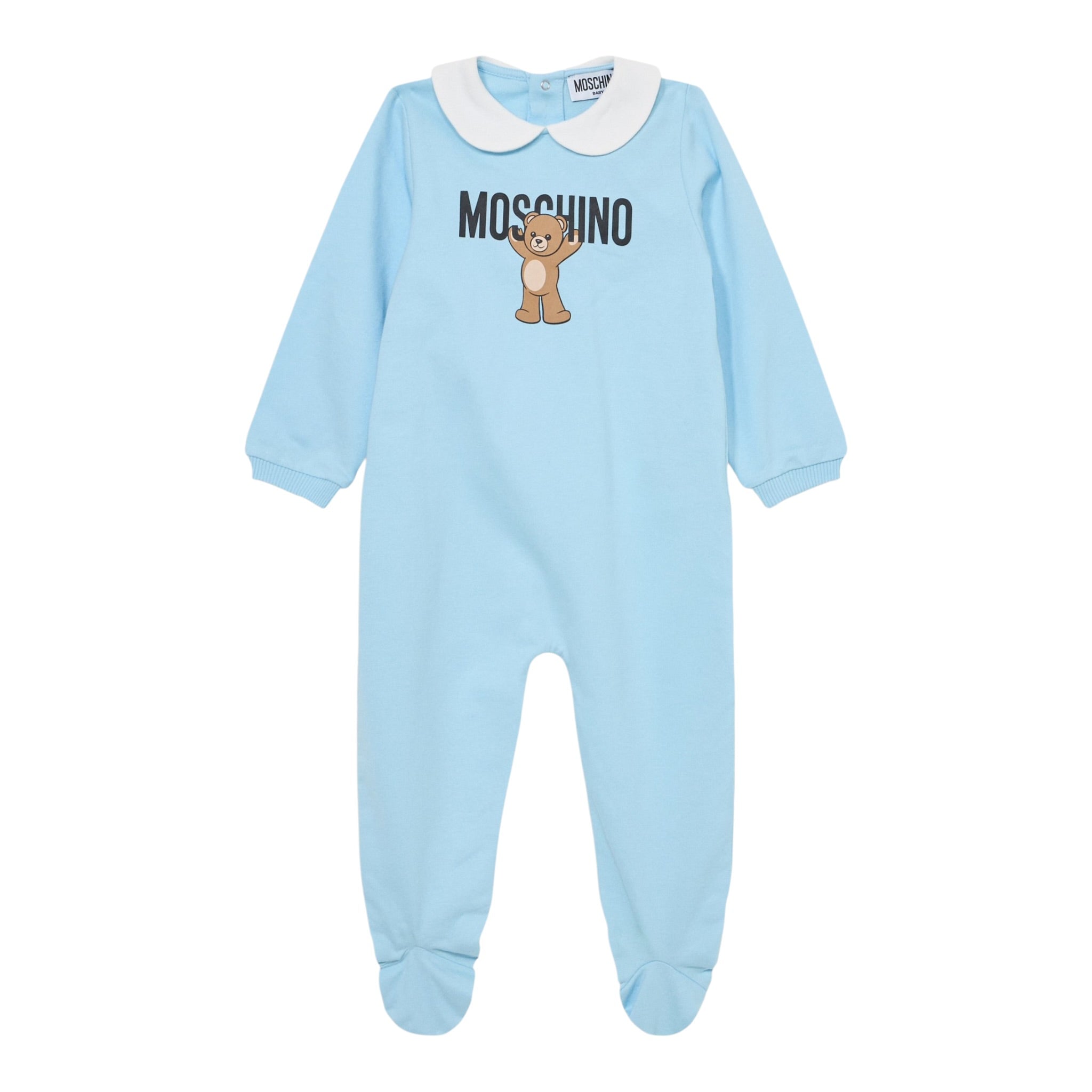 Moschino Tutina Manica Lunga tinta unita con Logo Azzurro per Neonato MXY037 AZZURRO MOSCHINO 