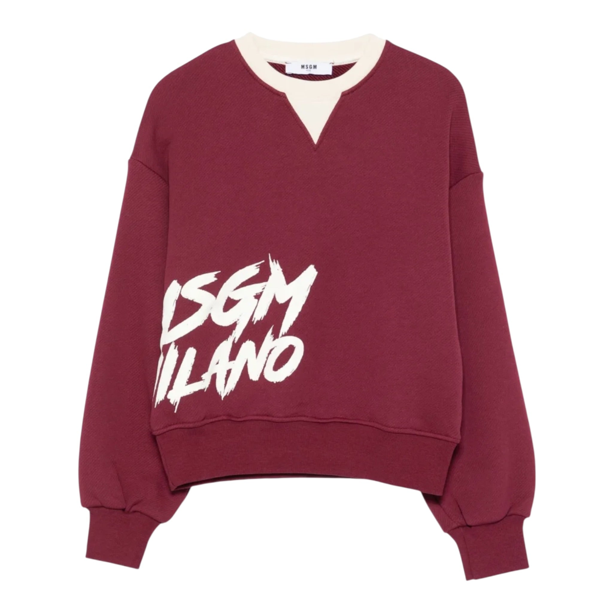 Msgm Felpa Girocollo tinta unita con Stampa Bordeaux per Bambina F5MSJGSW129 BORDEAUX MSGM 