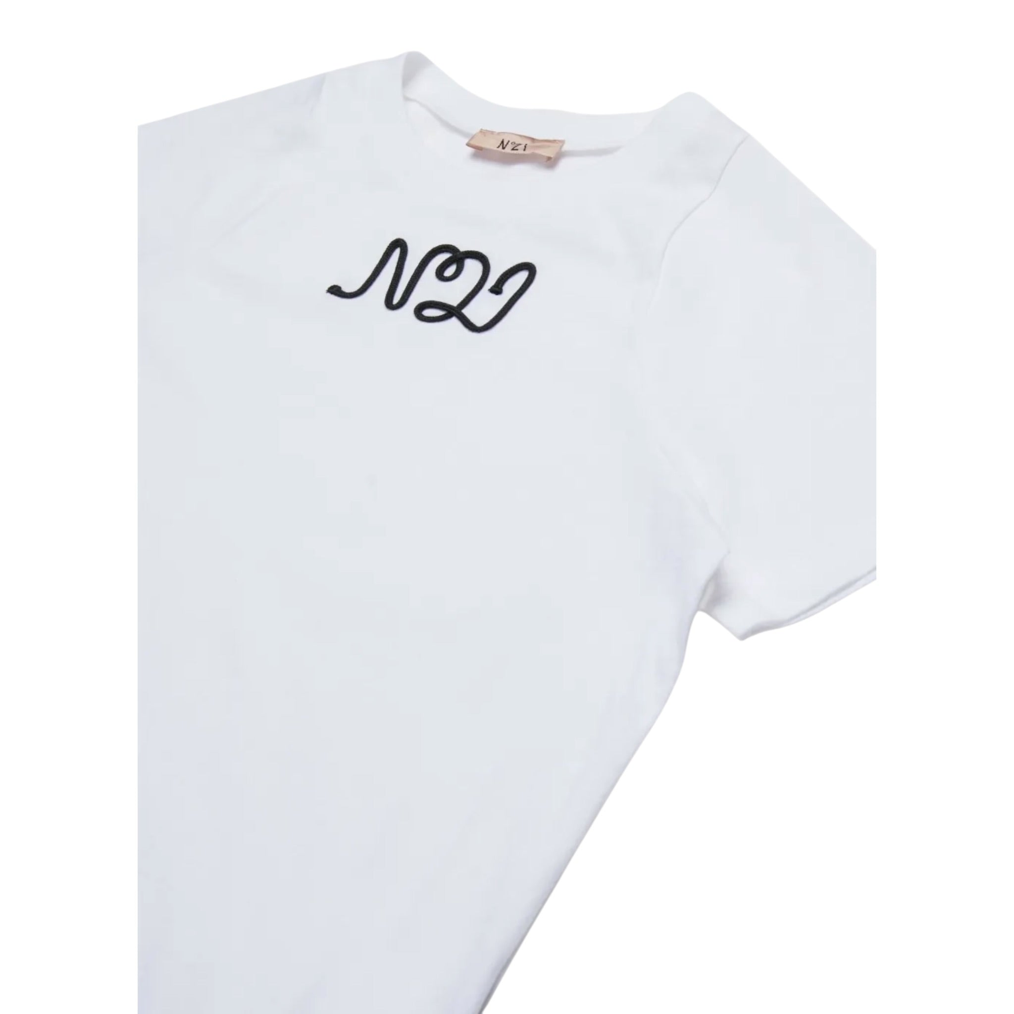 N°21 T-Shirt tinta unita Girocollo con Stampa Bianco per Bambina N2105JX BIANCO N°21 