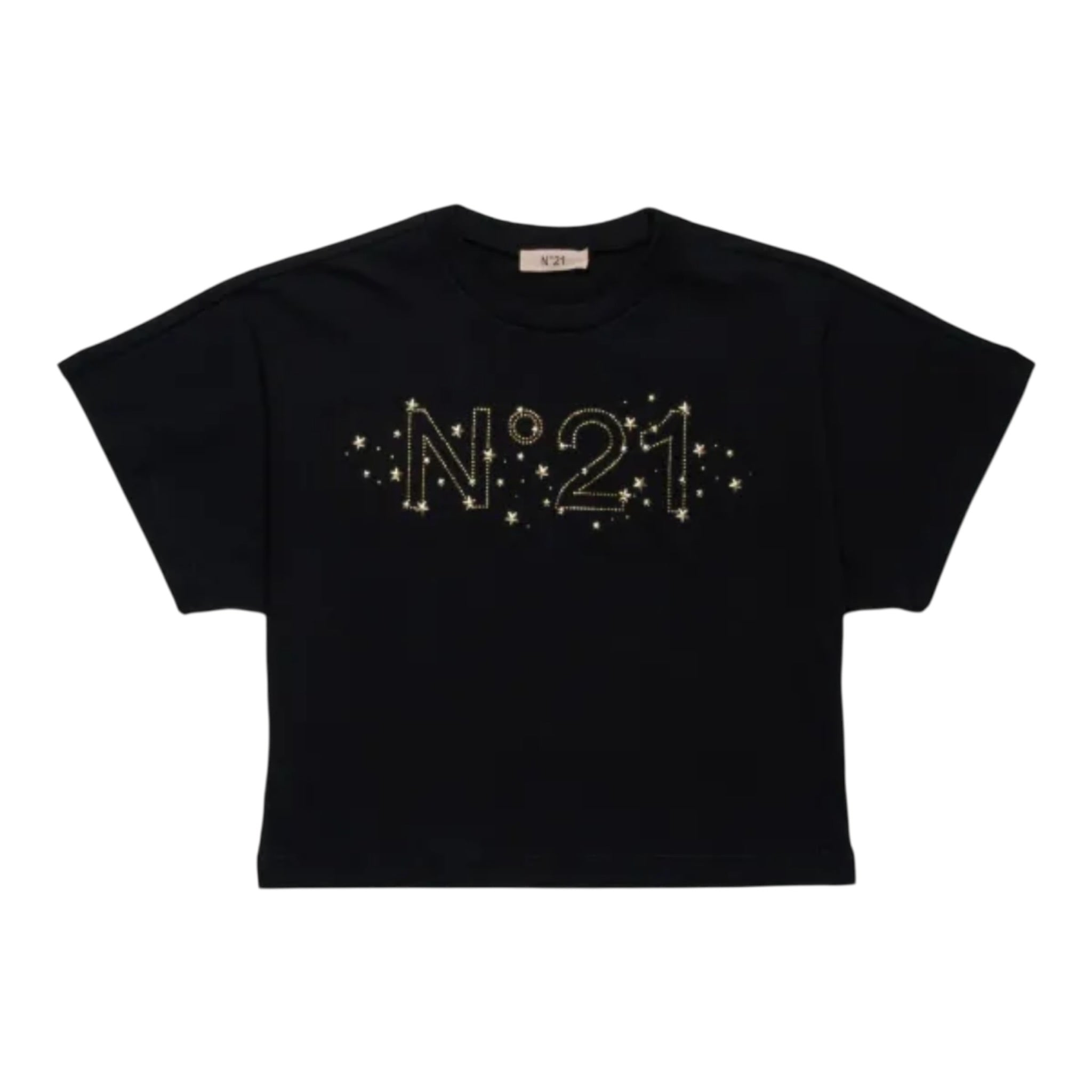 N°21 T-Shirt tinta unita Girocollo con Stampa Nero per Bambina N2105K NERO N°21 