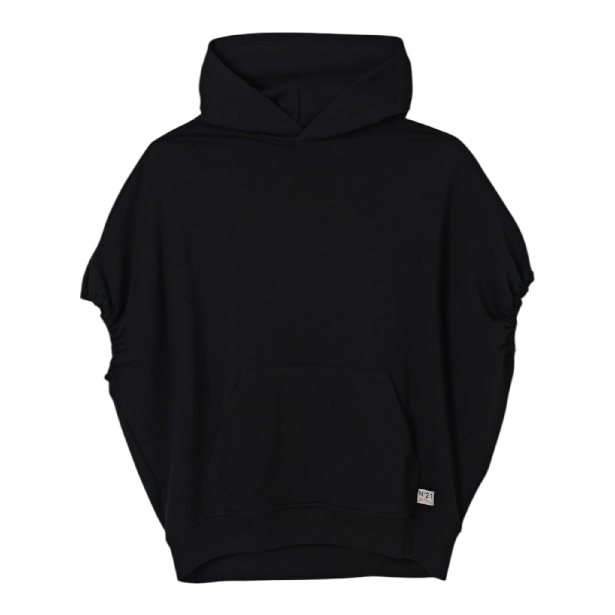 N°21 Abito Giromanica tinta unita con Cappuccio Nero per Bambina N2105 NERO N°21 