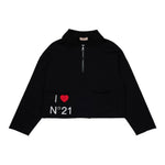 N°21 Felpa tinta unita con Mezza Zip Nero per Bambina N2105Q NERO N°21 