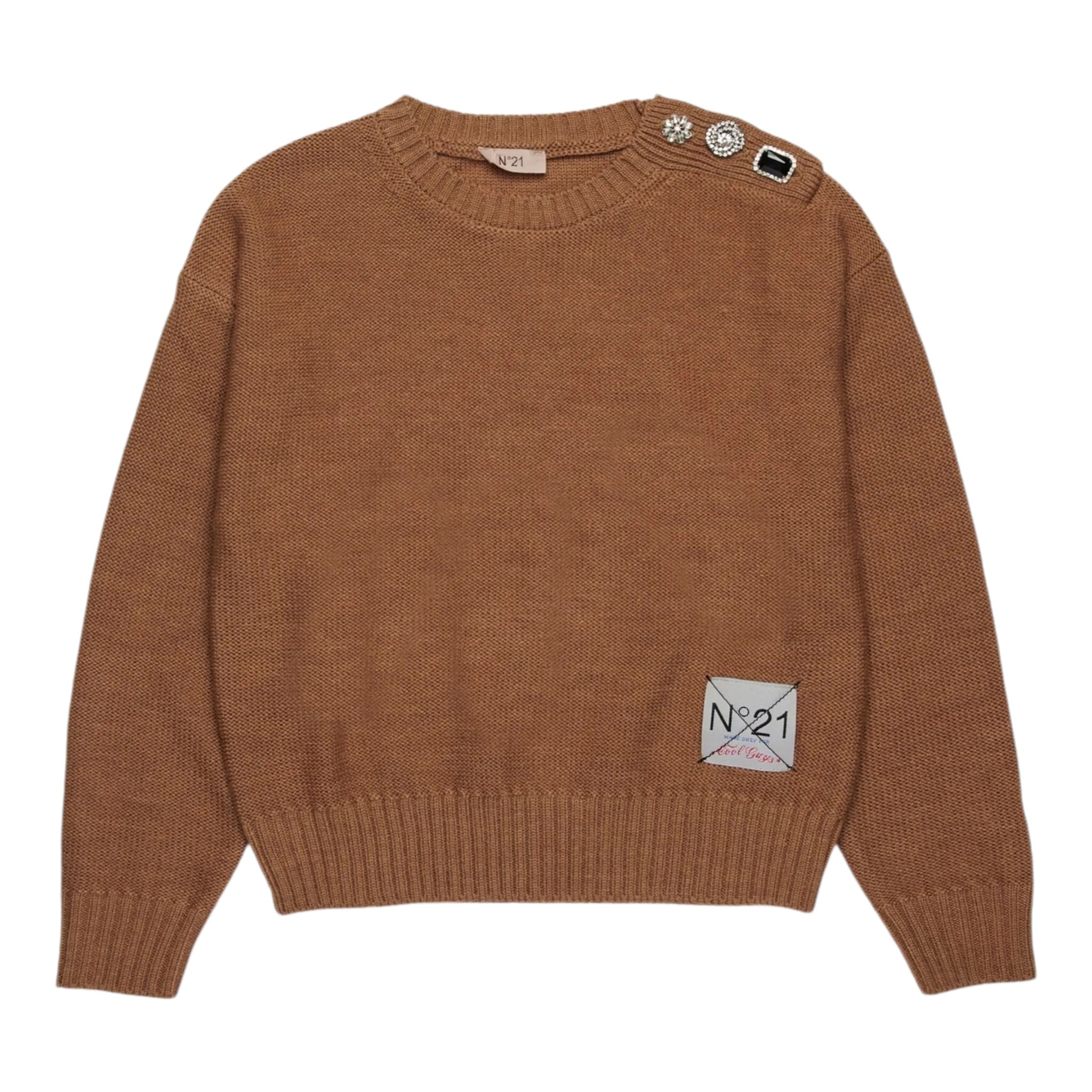 N°21 Maglia Girocollo tinta unita con Applicazioni Cammello per Bambina N2106W CAMMELLO N°21 
