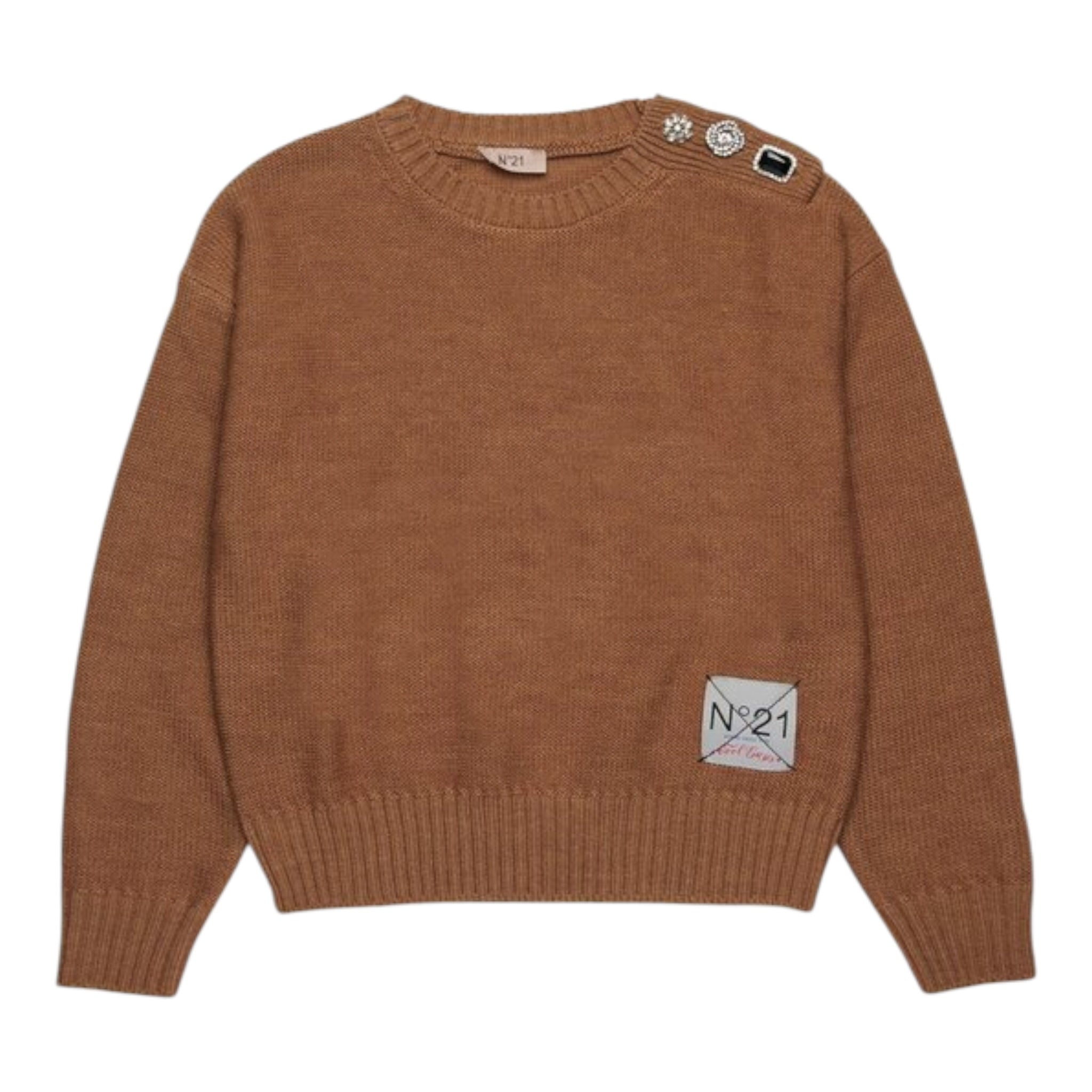 N°21 Maglia Girocollo tinta unita con Applicazioni Cammello per Bambina N2106WX CAMMELLO N°21 