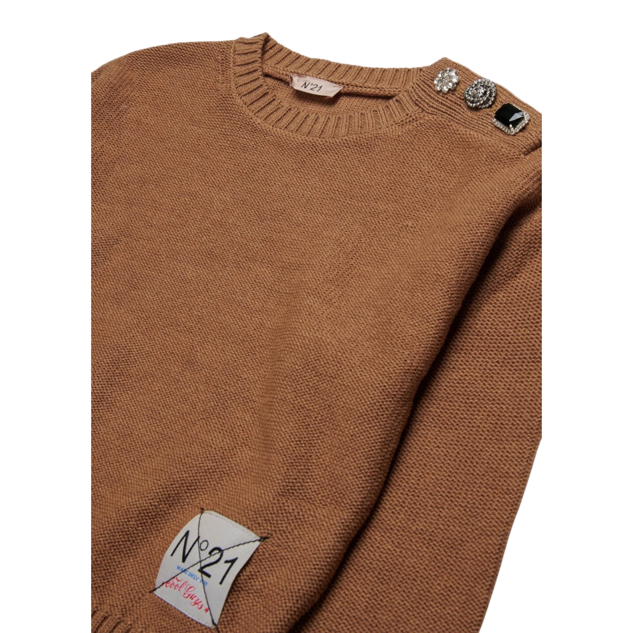N°21 Maglia Girocollo tinta unita con Applicazioni Cammello per Bambina N2106WX CAMMELLO N°21 