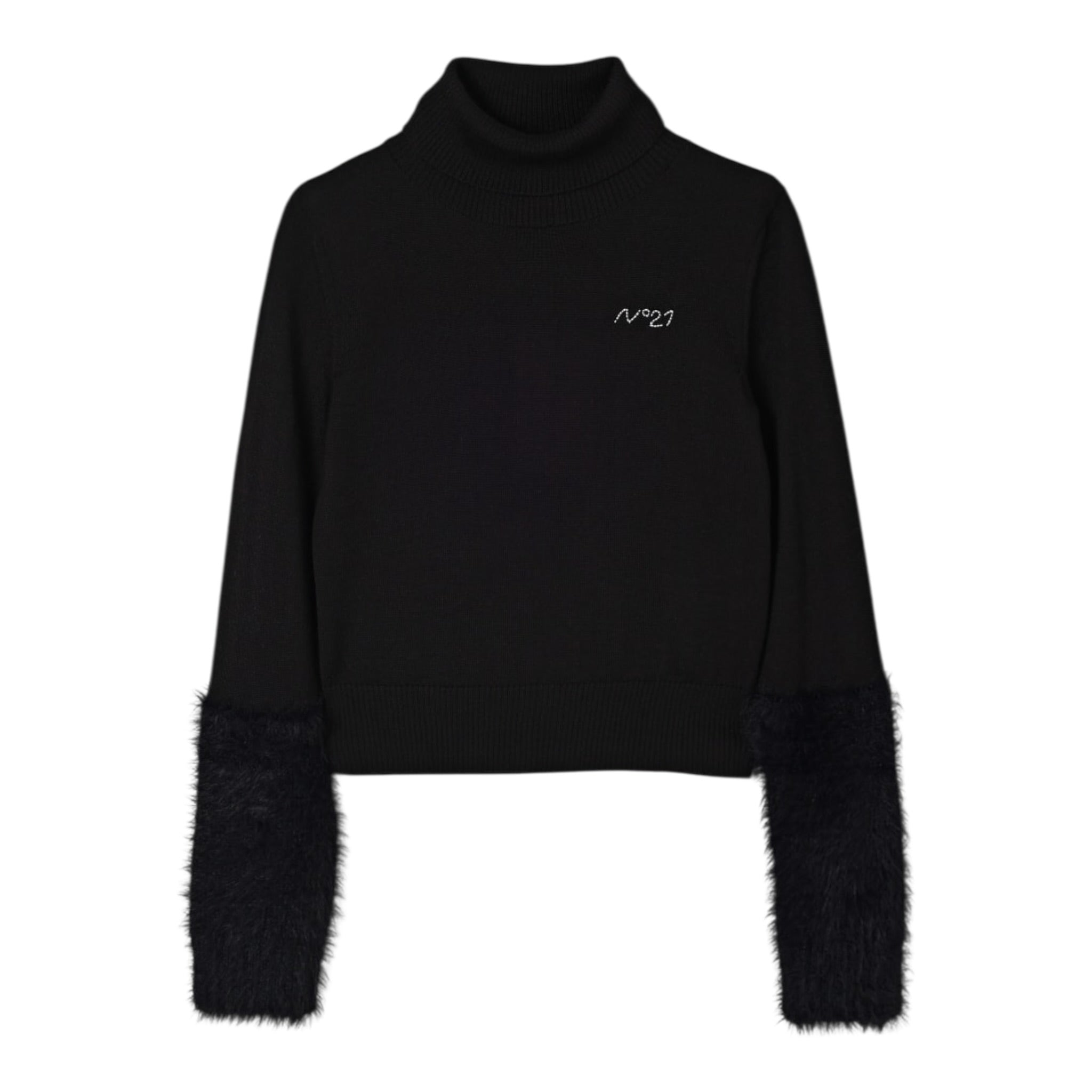 N°21 Maglia Collo Alto tinta unita con Logo Nero per Bambina N2106X NERO N°21 