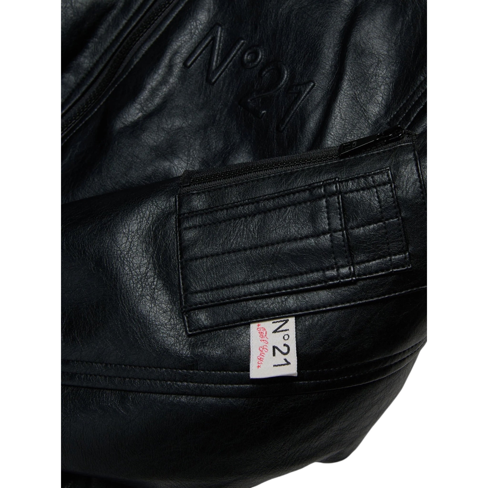 N°21 Giubbino tinta unita In Ecopelle Nero per Bambina N2107G NERO N°21 