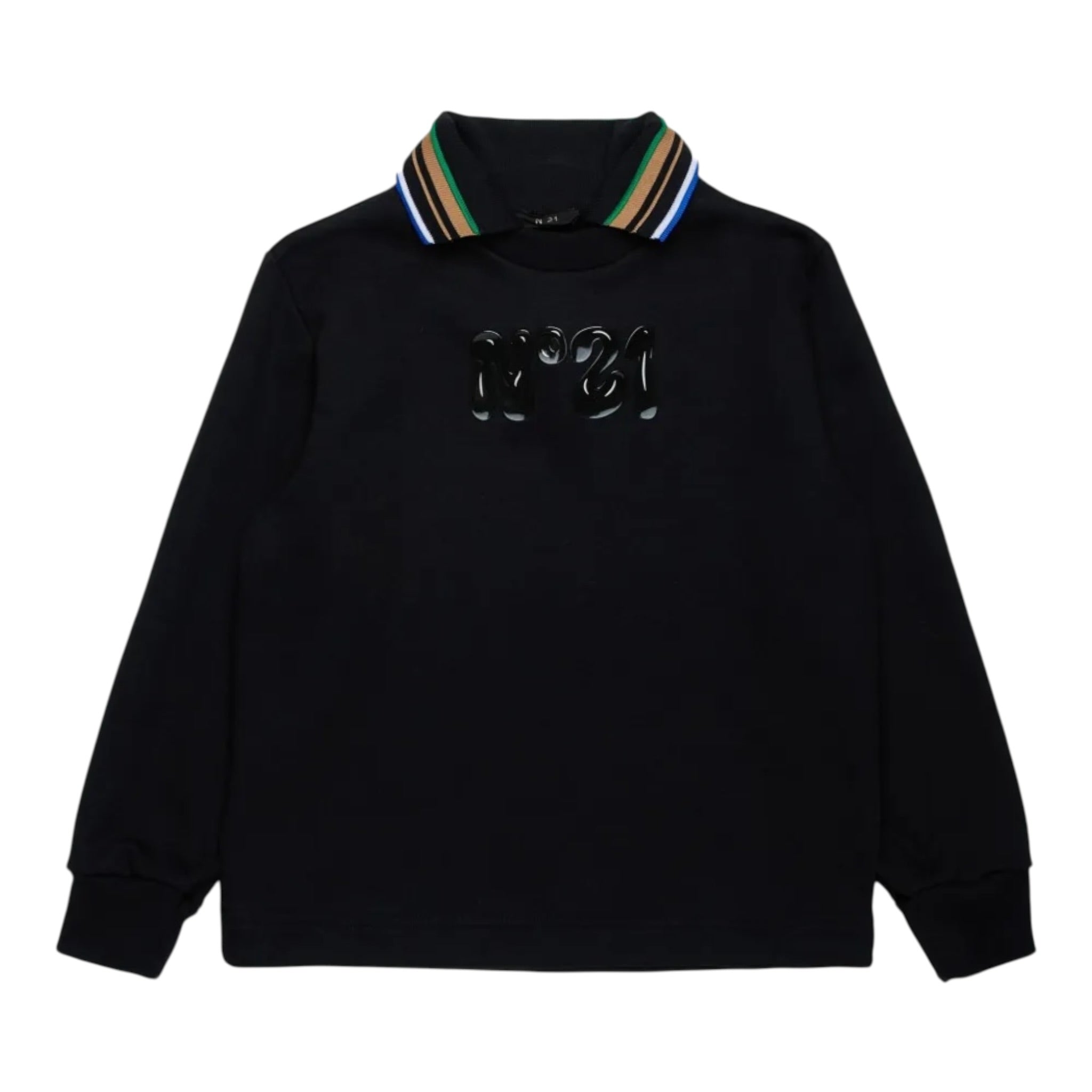 N°21 Felpa tinta unita con Colletto E Logo Nero per Bambino N2107K NERO N°21 