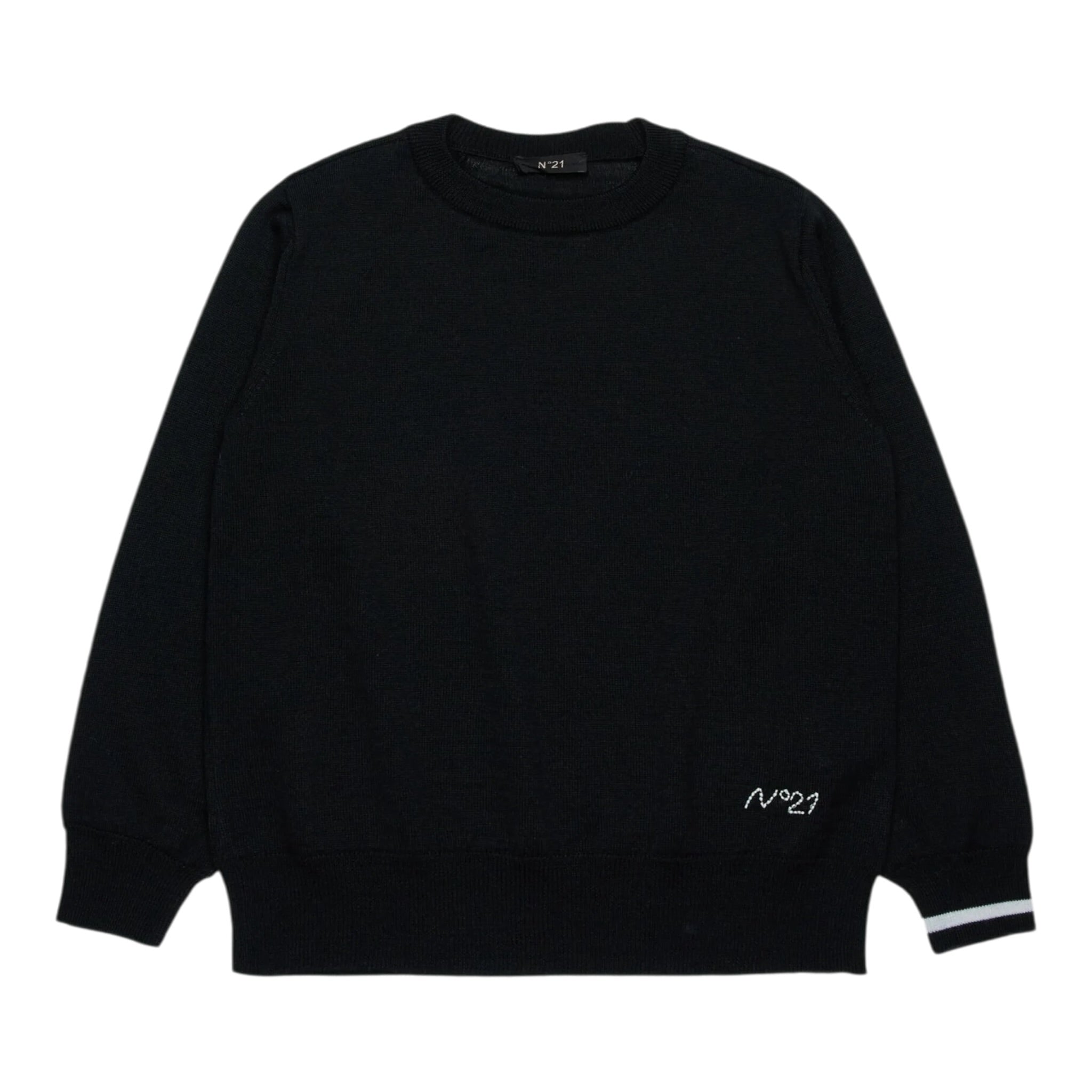 N°21 Maglia Girocollo tinta unita con Logo Nero per Bambino N2108H NERO N°21 