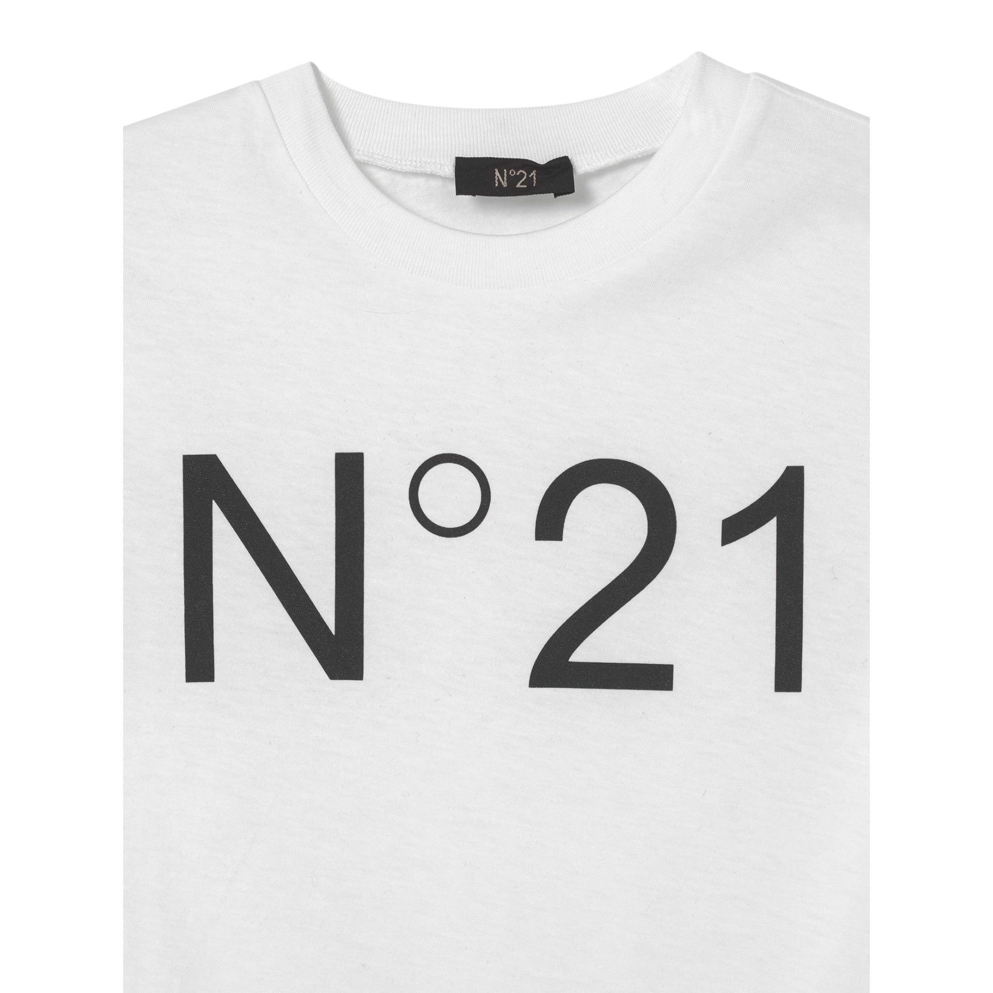 N°21 T-Shirt Girocollo tinta unita con Stampa Bianco per Bambino N21173 BIANCO N°21 