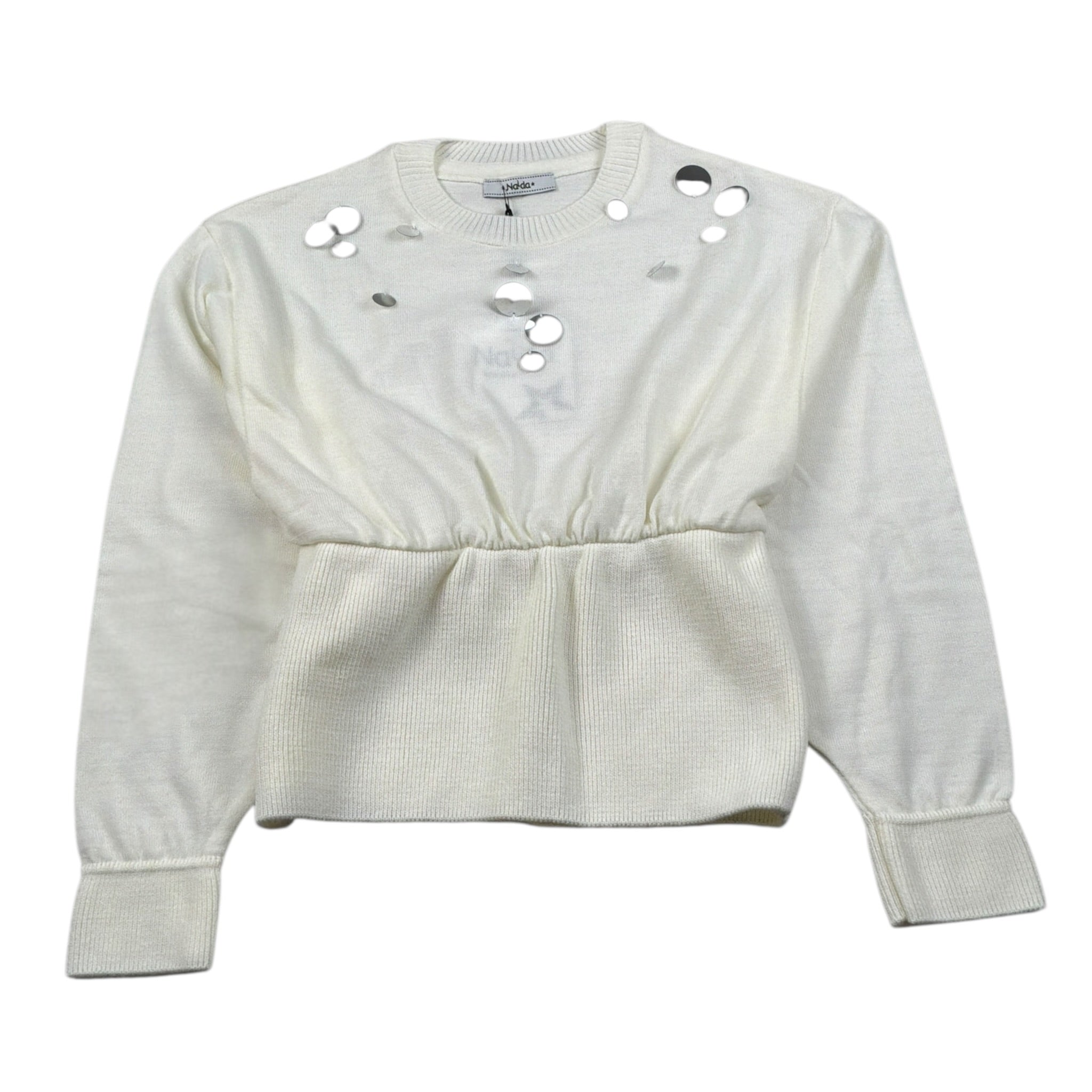 Naida Maglia Girocollo tinta unita con Paillettes Panna per Bambina NAMA336 PANNA NAIDA 