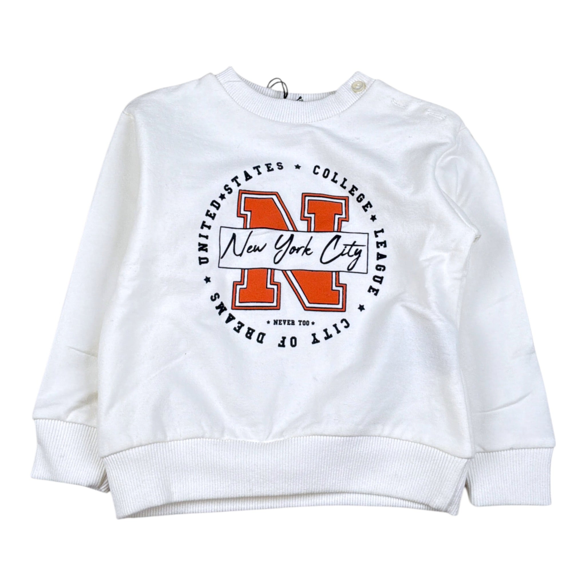 Never Too Felpa Girocollo tinta unita con Stampa Panna per Neonato NT1798N PANNA NEVER TOO 