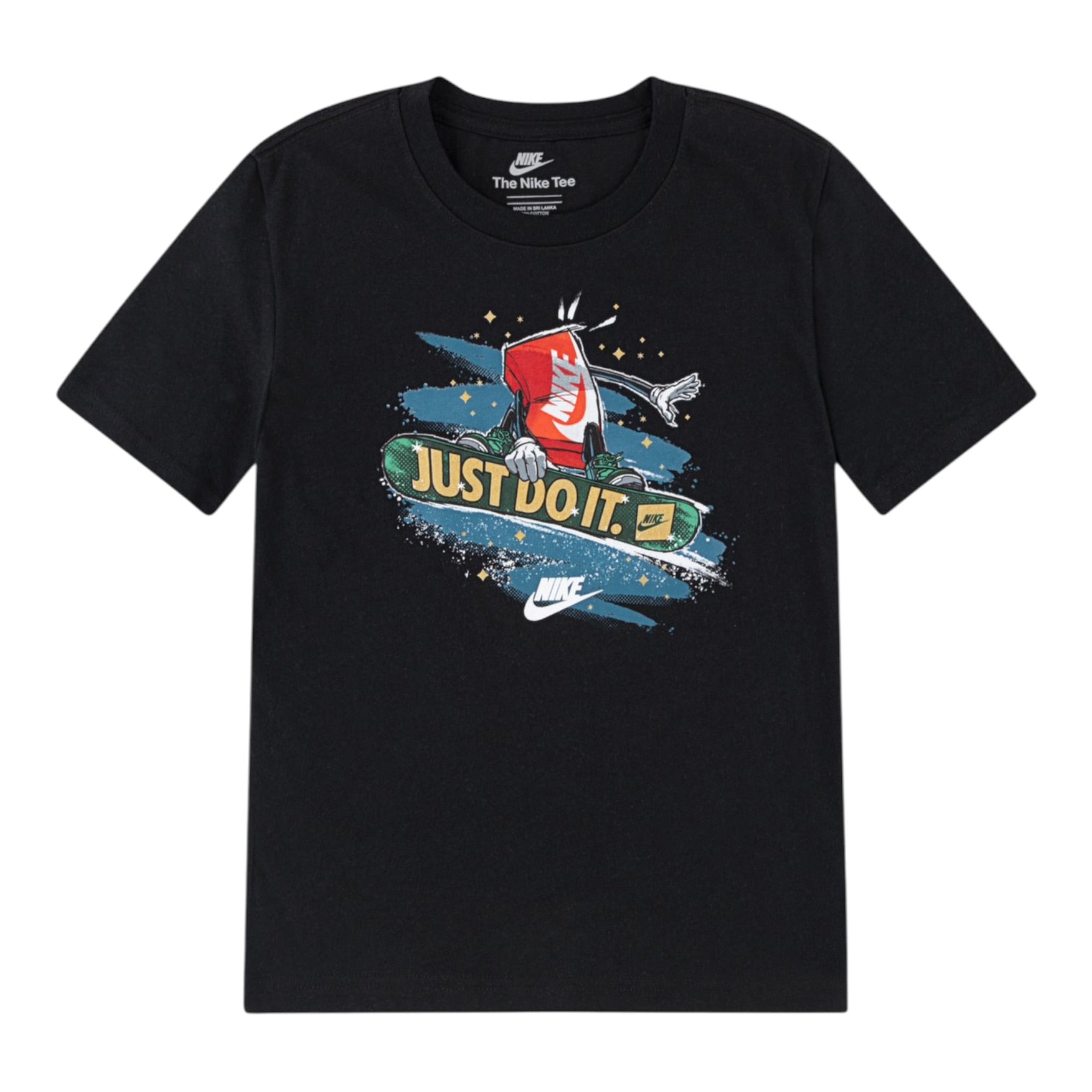 Nike T-Shirt Girocollo Tinta Unit con Stampe Nero per Bambino 86N503 NERO NIKE 