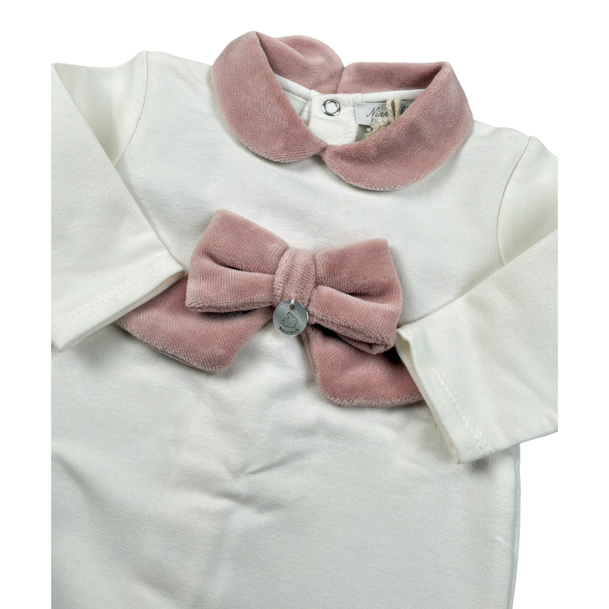 Ninnaoh Tutina tinta unita con Applicazioni Bianco/Rosa per Neonata 10PR21965 BIANCO/ROSA NINNAOH 