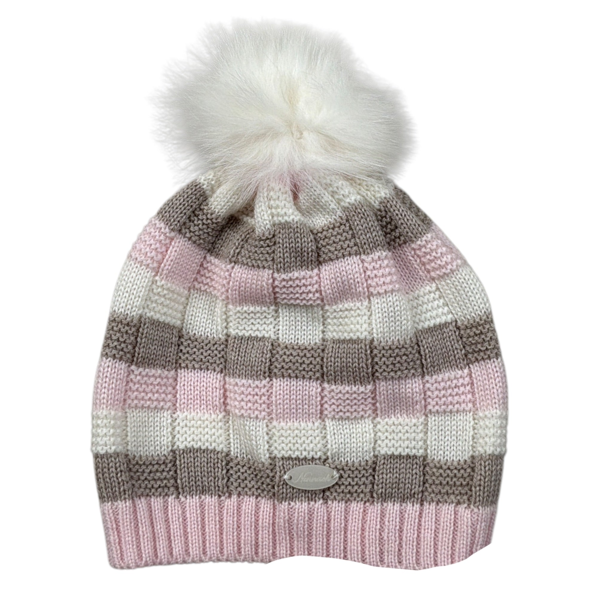 Ninnaoh Cappello Tricolore con Fantasia E Pon Pon Rosa per Neonata I25CAF323PEL ROSA NINNAOH 