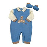 Ninnaoh Set Tutina-Babbucce In Filo tinta unita Blu per Neonato I25TF326 BLU NINNAOH 