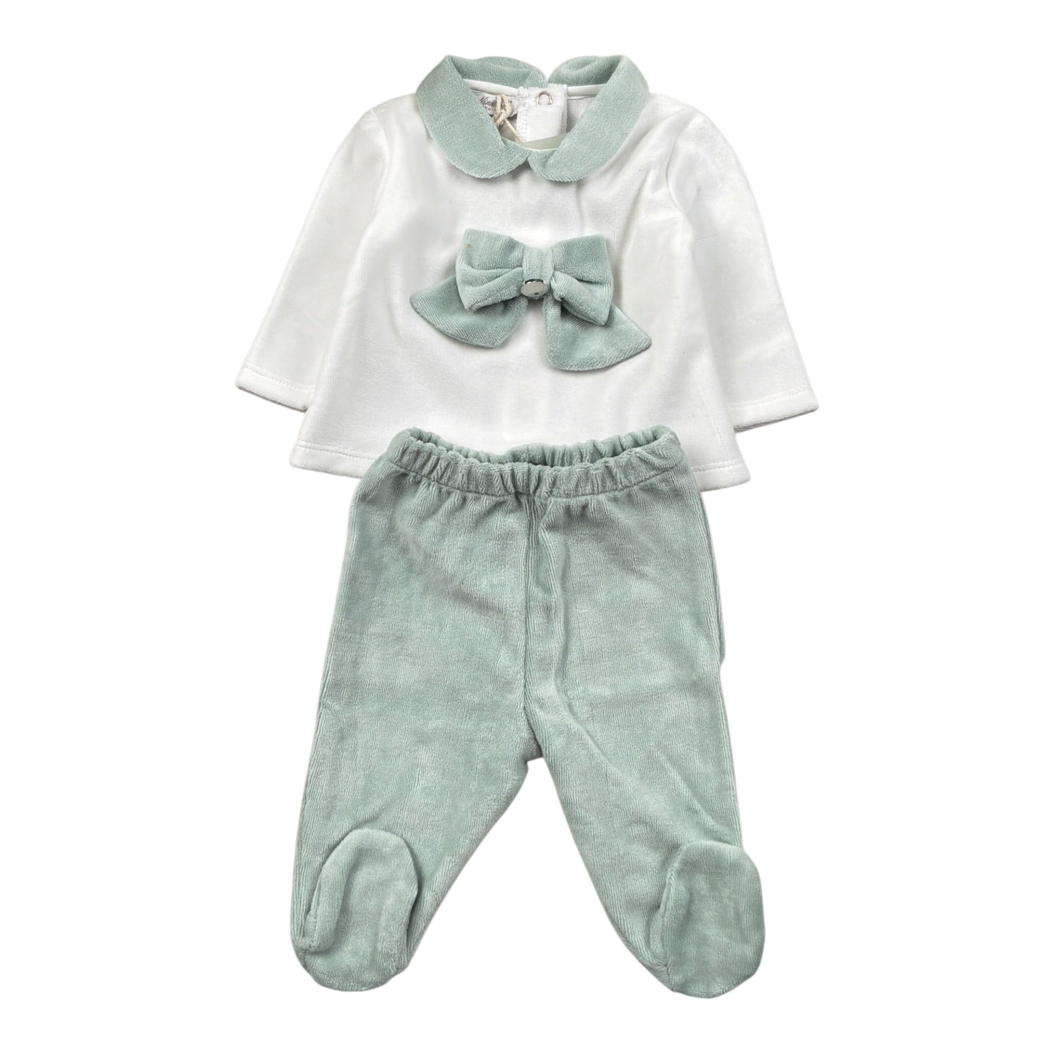 Ninnaoh Completo 2Pz Maglia-Ghettina Bicolore Bianco/Verde per Neonata PR219659 BIANCO/VERDE NINNAOH 
