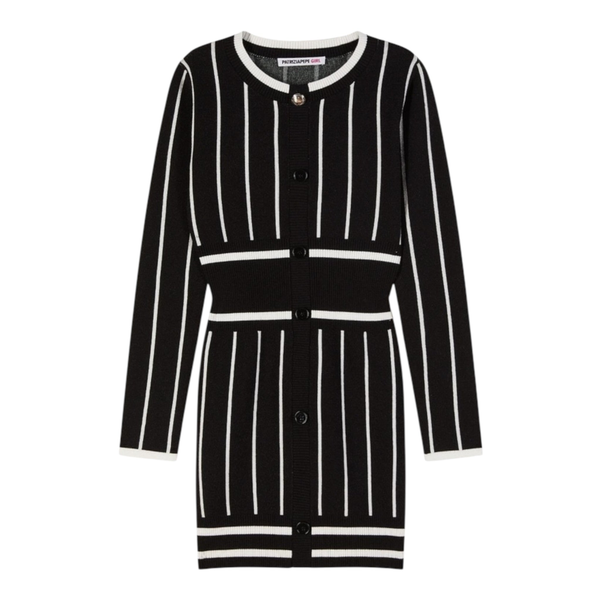 Patrizia Pepe Abito Manica Lunga tinta unita Fantasia A Righe Nero per Bambina 7A0569 NERO PATRIZIA PEPE 