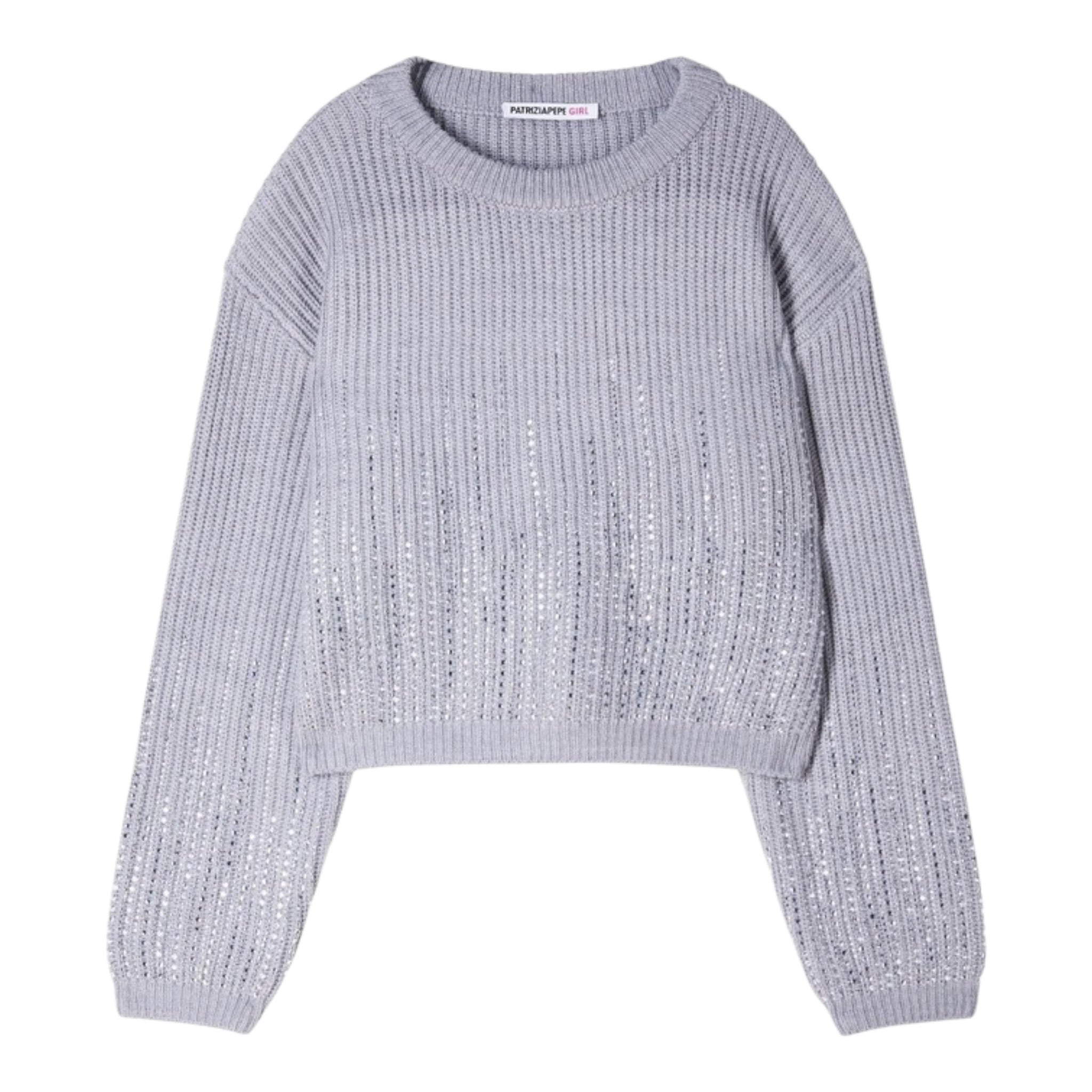 Patrizia Pepe Maglia tinta unita con Brillantini Grigio per Bambina 7K0059X GRIGIO PATRIZIA PEPE 