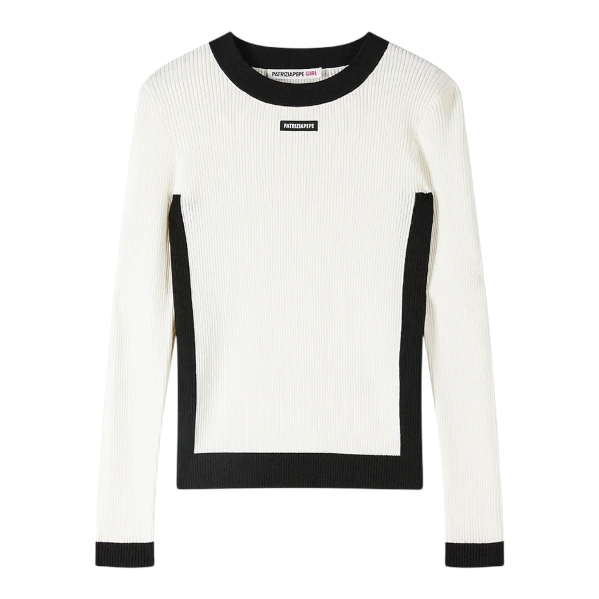 Patrizia Pepe Maglia tinta unita con Profili In Contrasto Bianco per Bambina 7K0063X BIANCO PATRIZIA PEPE 