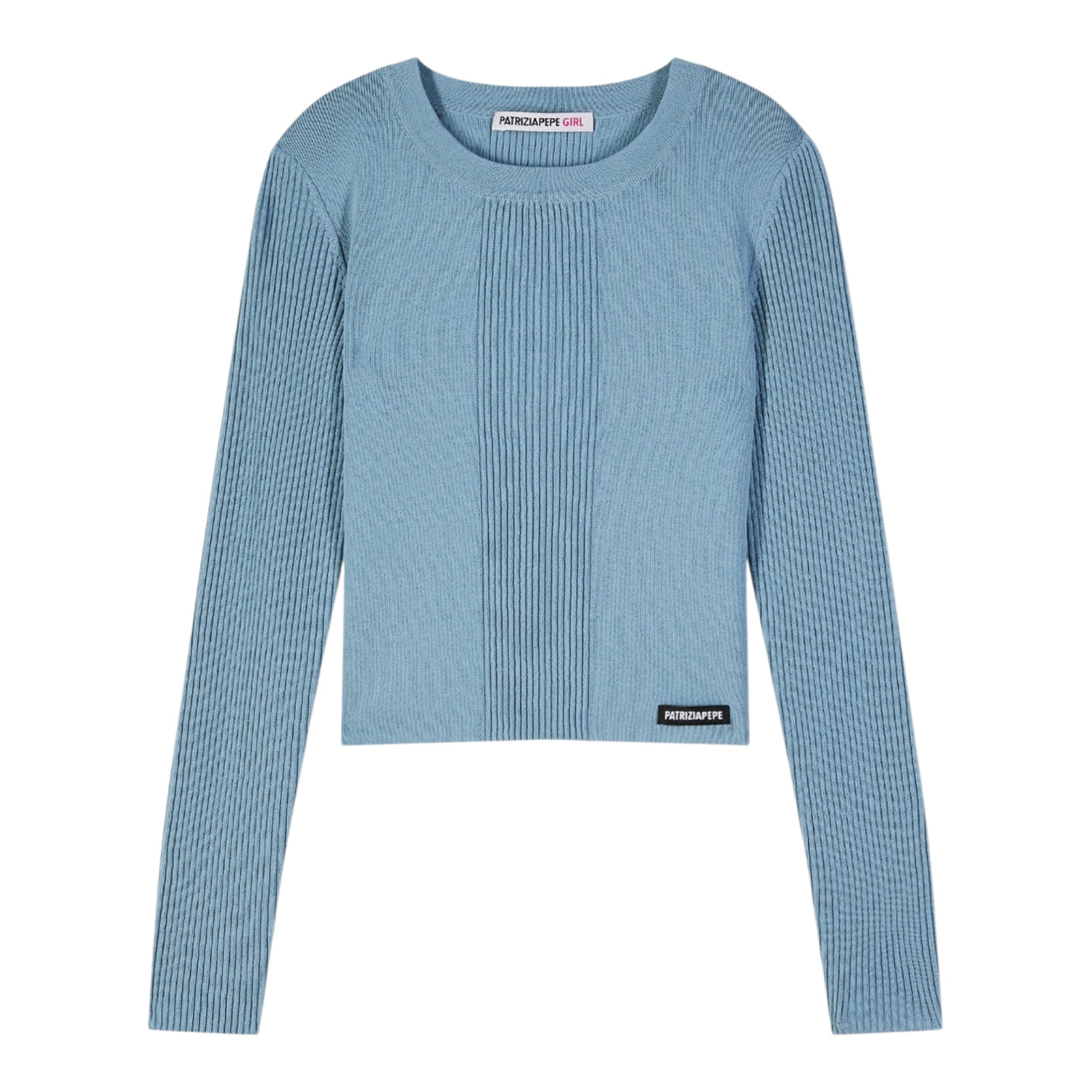 Patrizia Pepe Maglia tinta unita Girocollo Azzurro per Bambina 7K0072 AZZURRO PATRIZIA PEPE 