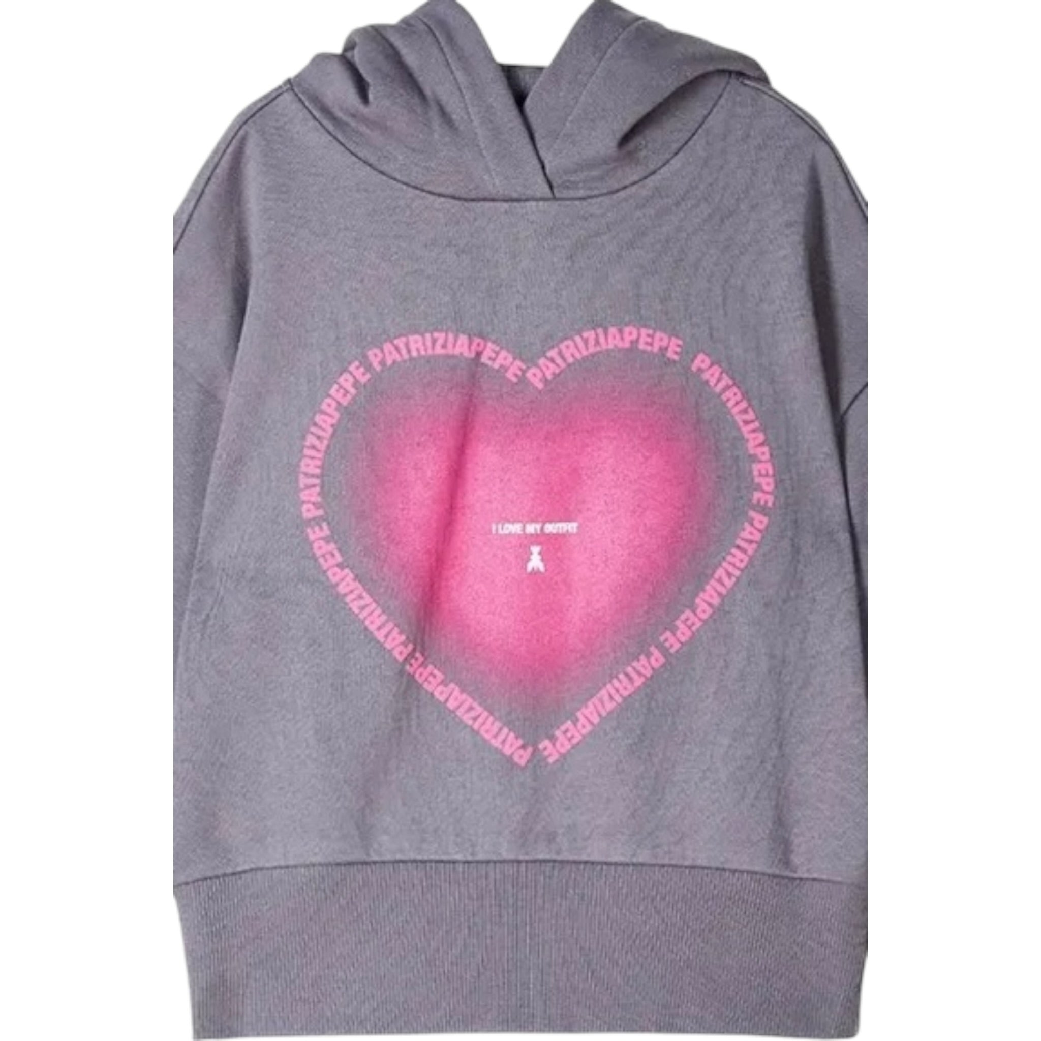 Patrizia Pepe Felpa tinta unita con Cappuccio E Stampa Grigio per Bambina 7M0934 GRIGIO PATRIZIA PEPE 