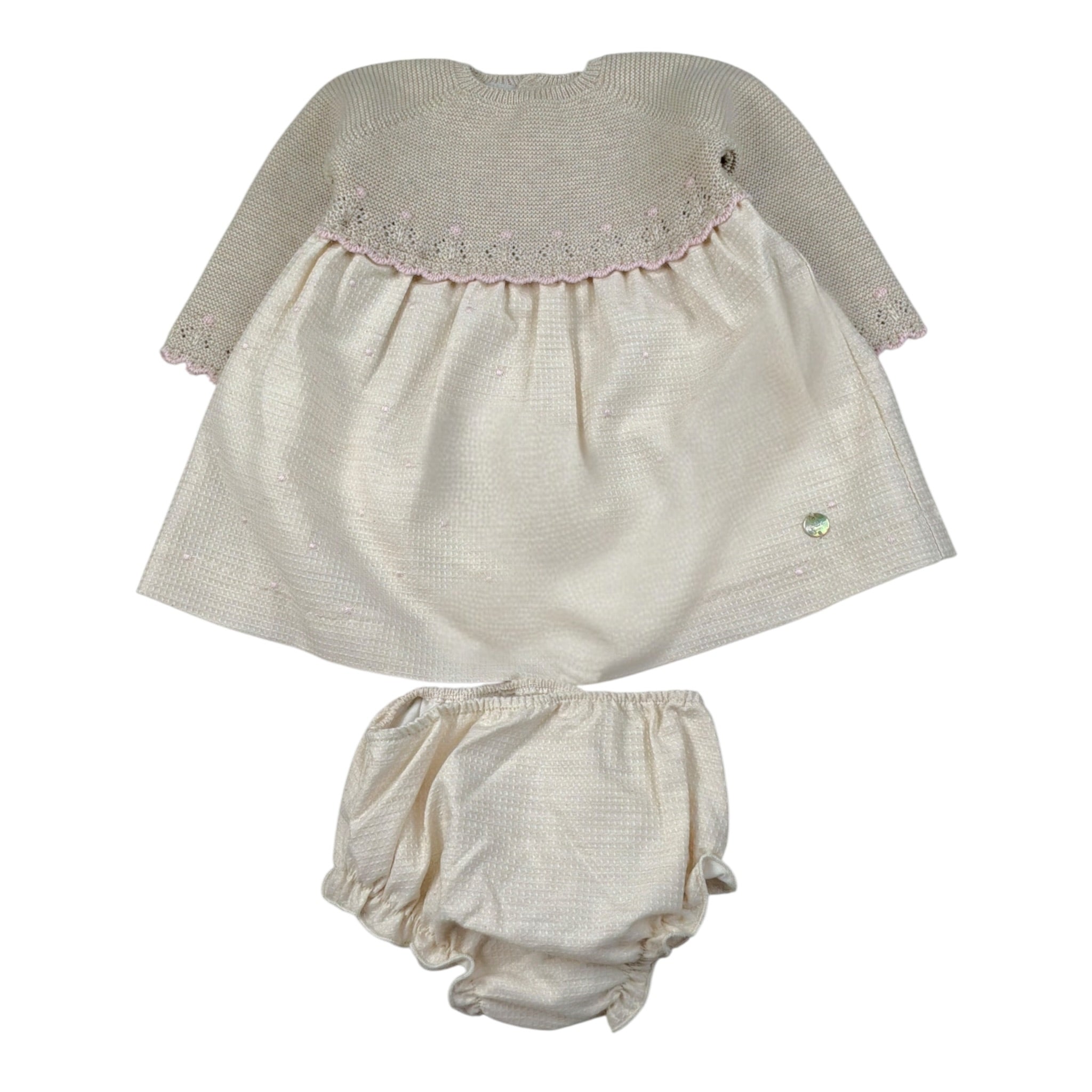 Paz Rodriguez Set Abito-Coulotte con Ricami Beige per Neonata 004123094 BEIGE PAZ RODRIGUEZ 