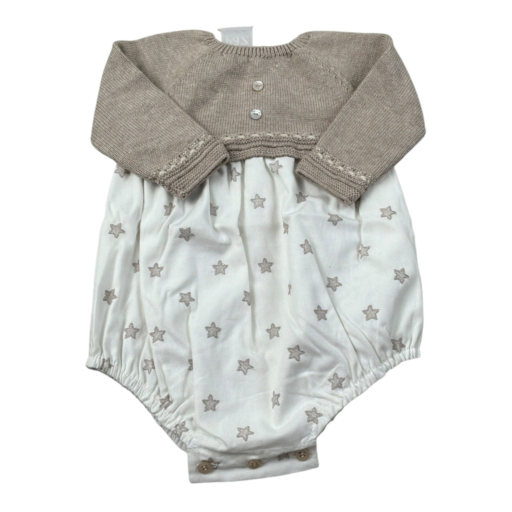 Paz Rodriguez Pagliaccetto Manica Lunga Bicolore Beige per Neonata 005121902 BEIGE PAZ RODRIGUEZ 