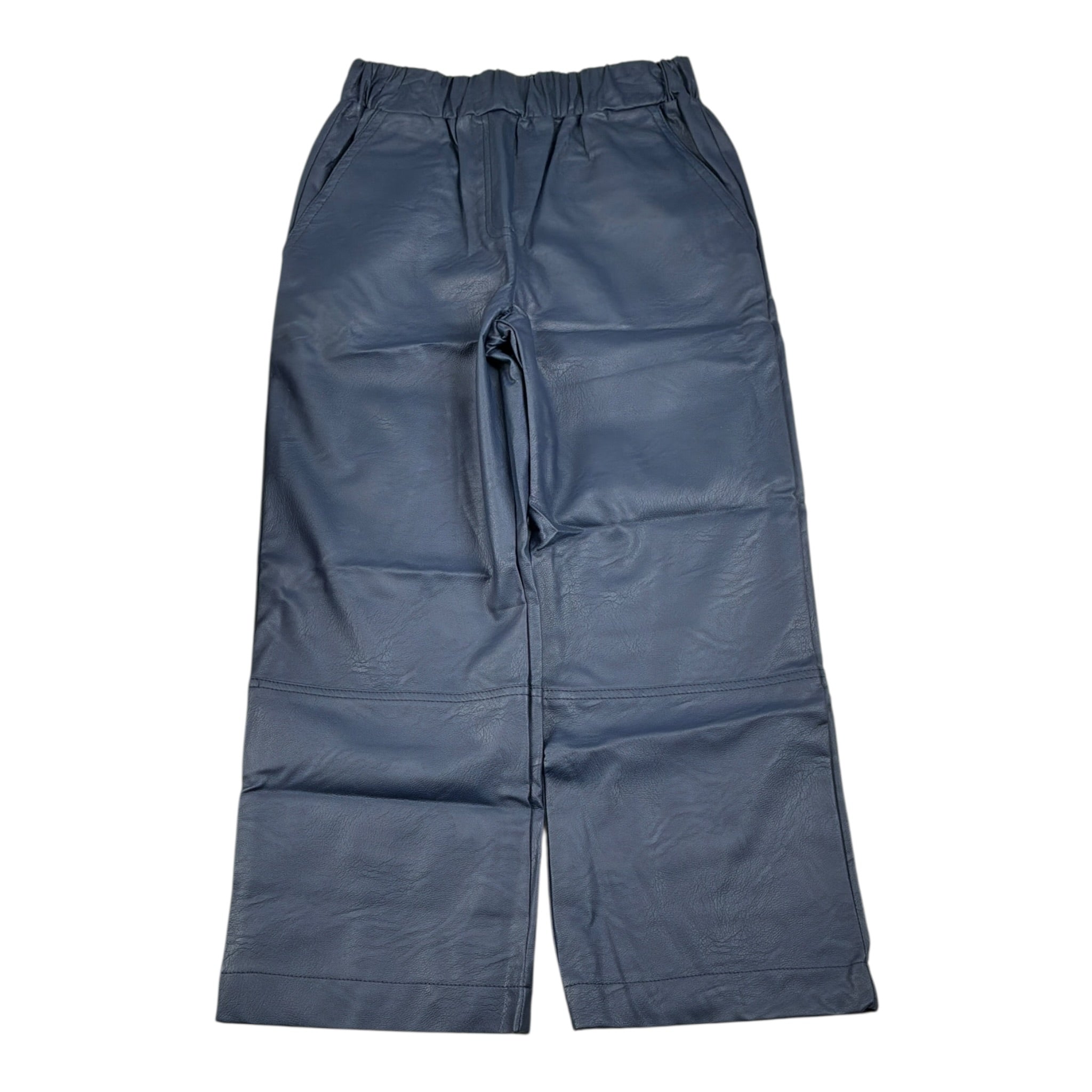 Piccola Ludo Pantalone Ecopelle tinta unita con Elastico In Vita Blu per Bambina BS9WB001 BLU PICCOLA LUDO 