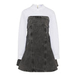 Pinko Abito Manica Lunga In Denim con Maniche In Camicia Grigio per Bambina KFAB023X GRIGIO PINKO 