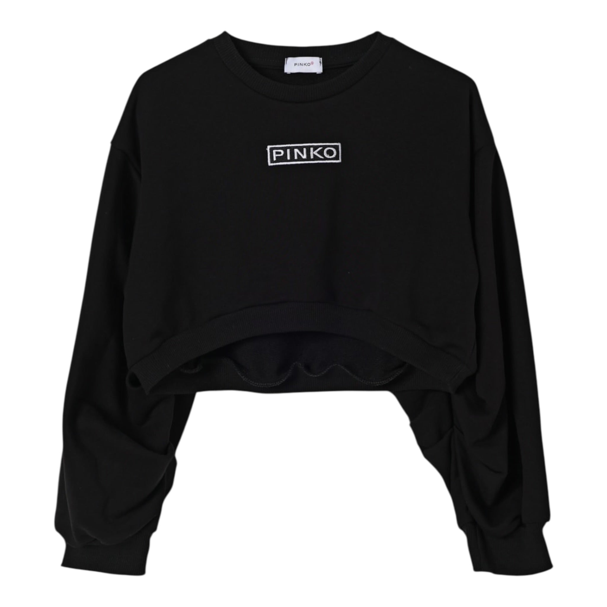 Pinko Felpa Chiusa Girocollo tinta unita con Logo Nero per Bambina KFFE012 NERO PINKO 