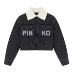 Pinko Giubbino In Denim tinta unita con Logo Nero per Bambina KFGB007X NERO PINKO 