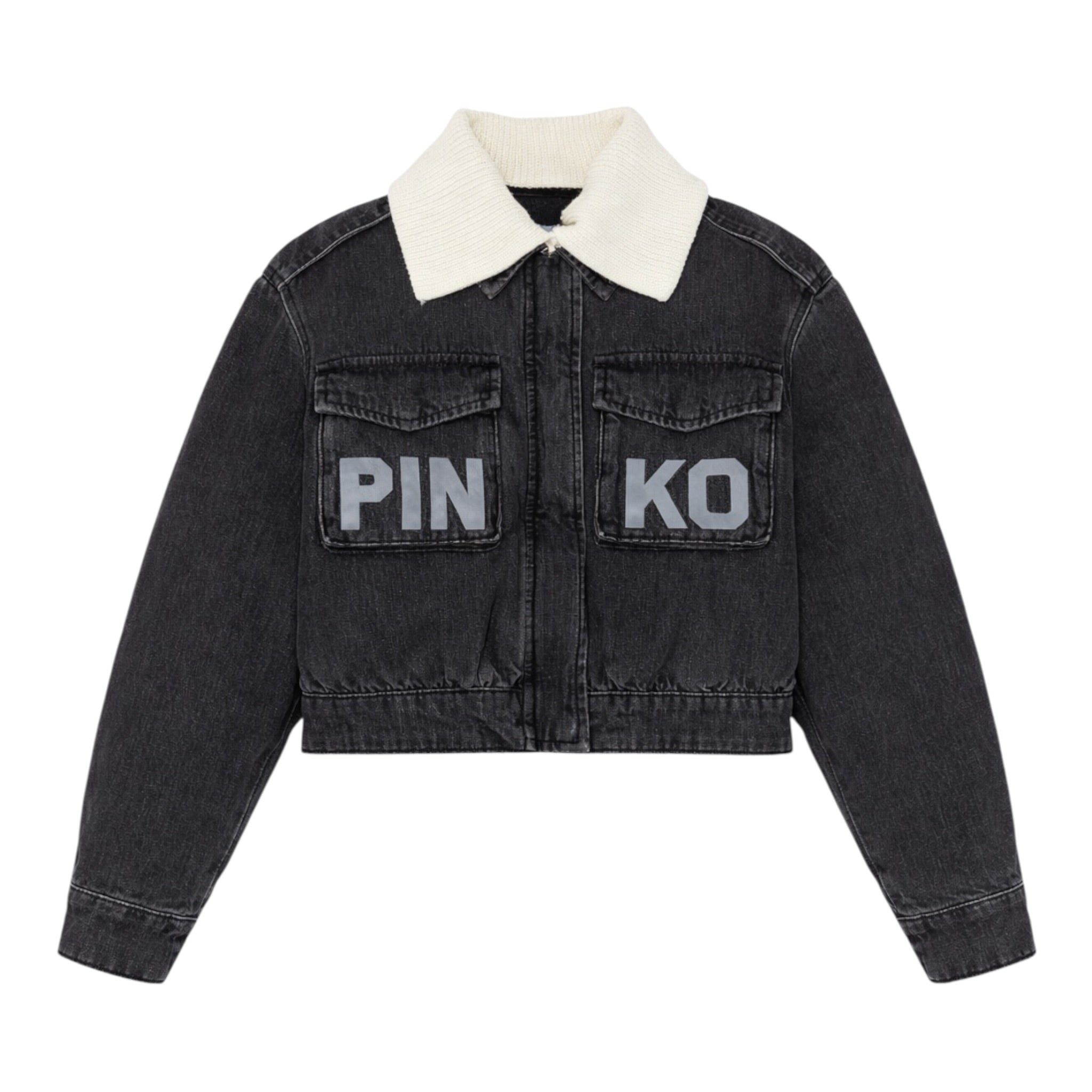 Pinko Giubbino In Denim tinta unita con Logo Nero per Bambina KFGB007X NERO PINKO 