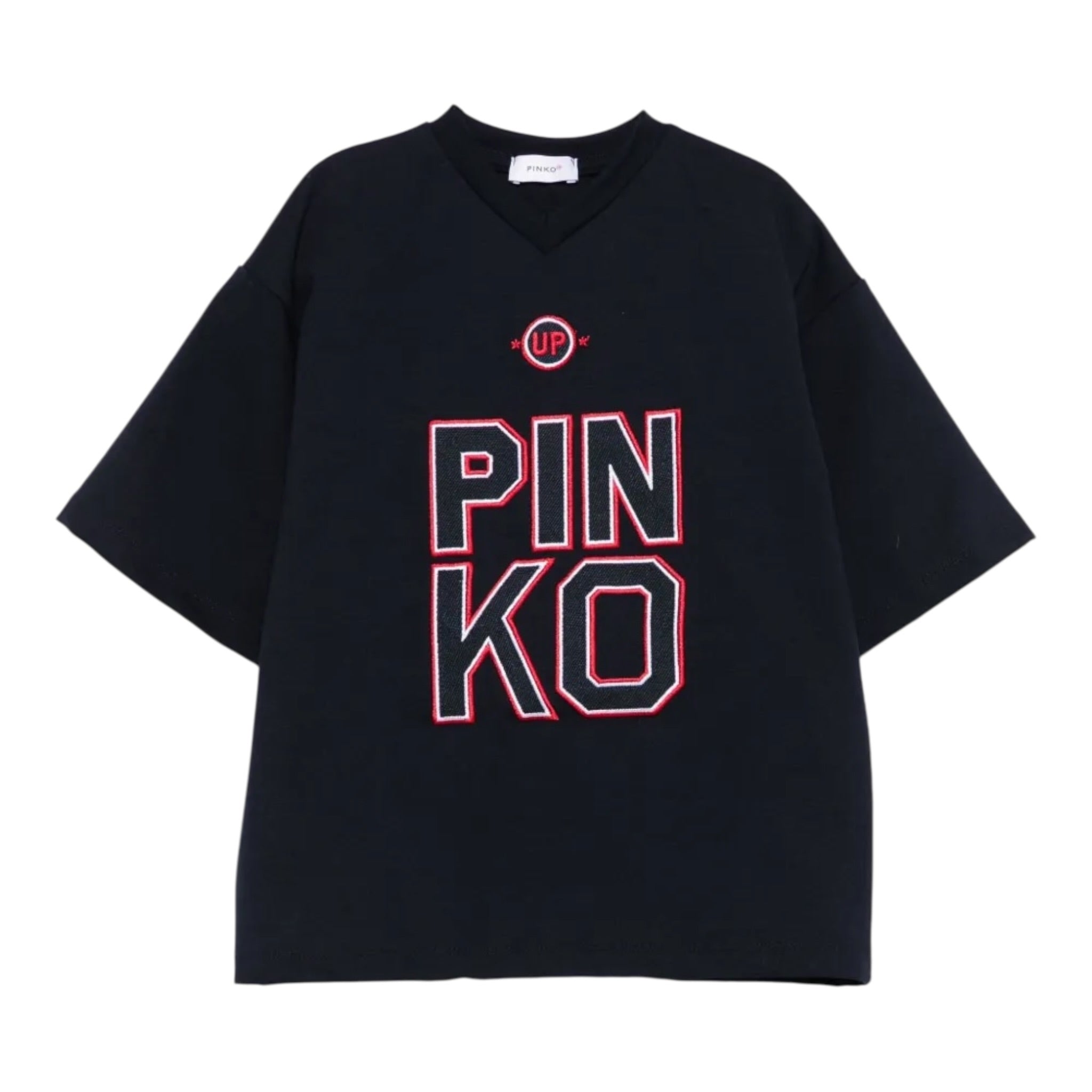 Pinko T-Shirt Girocollo tinta unita con Logo Blu per Bambina KFTS018 BLU PINKO 