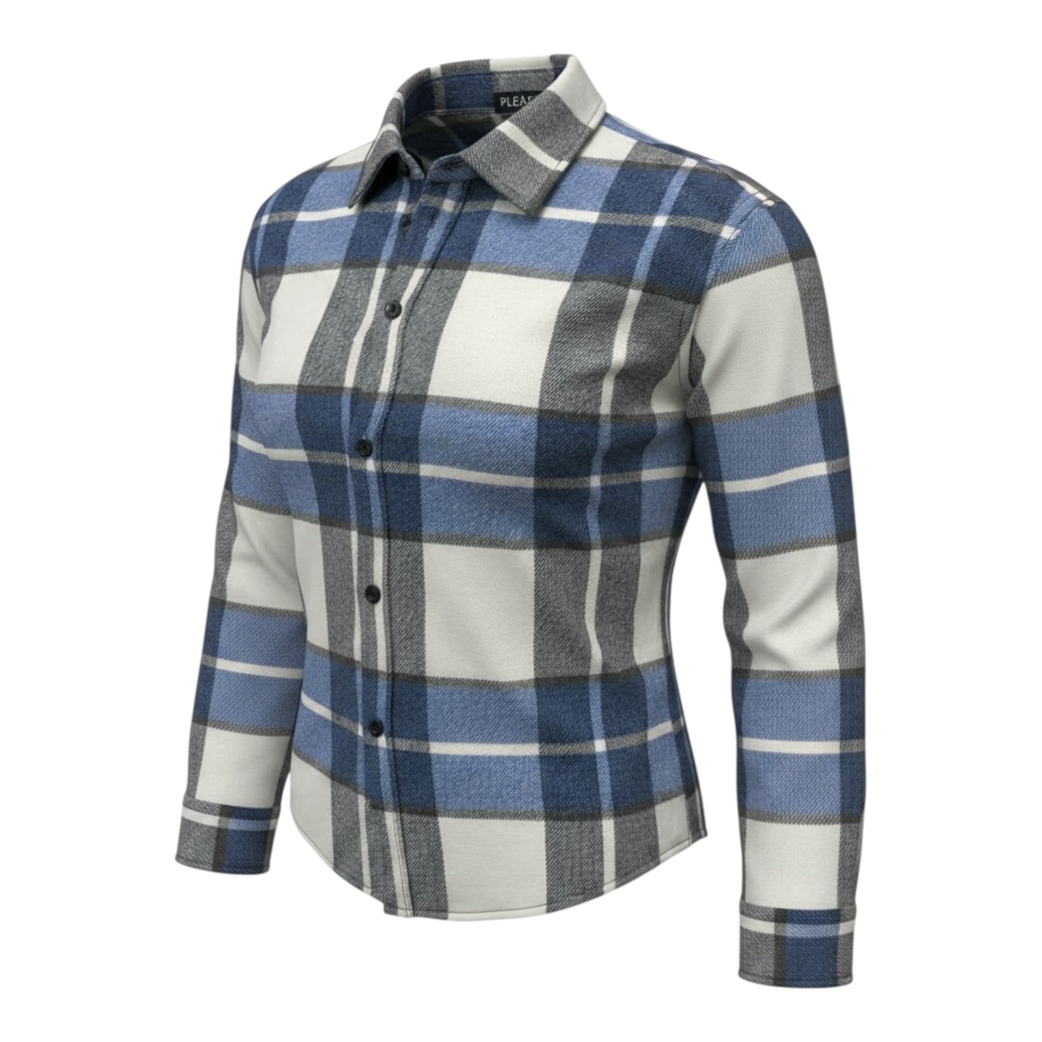 Please Camicia Bicolore con Fantasia Quadri Azzurro per Bambino CL61104B77 AZZURRO PLEASE 