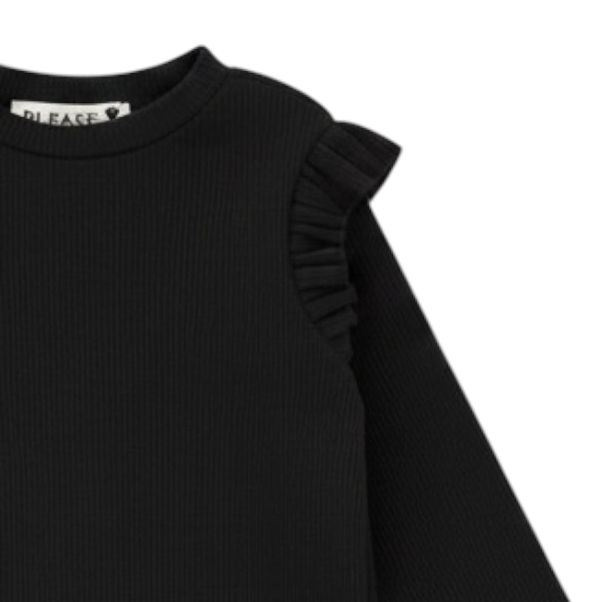 Please Maglia tinta unita con Balze Nero per Bambina ML37072G77J NERO PLEASE 